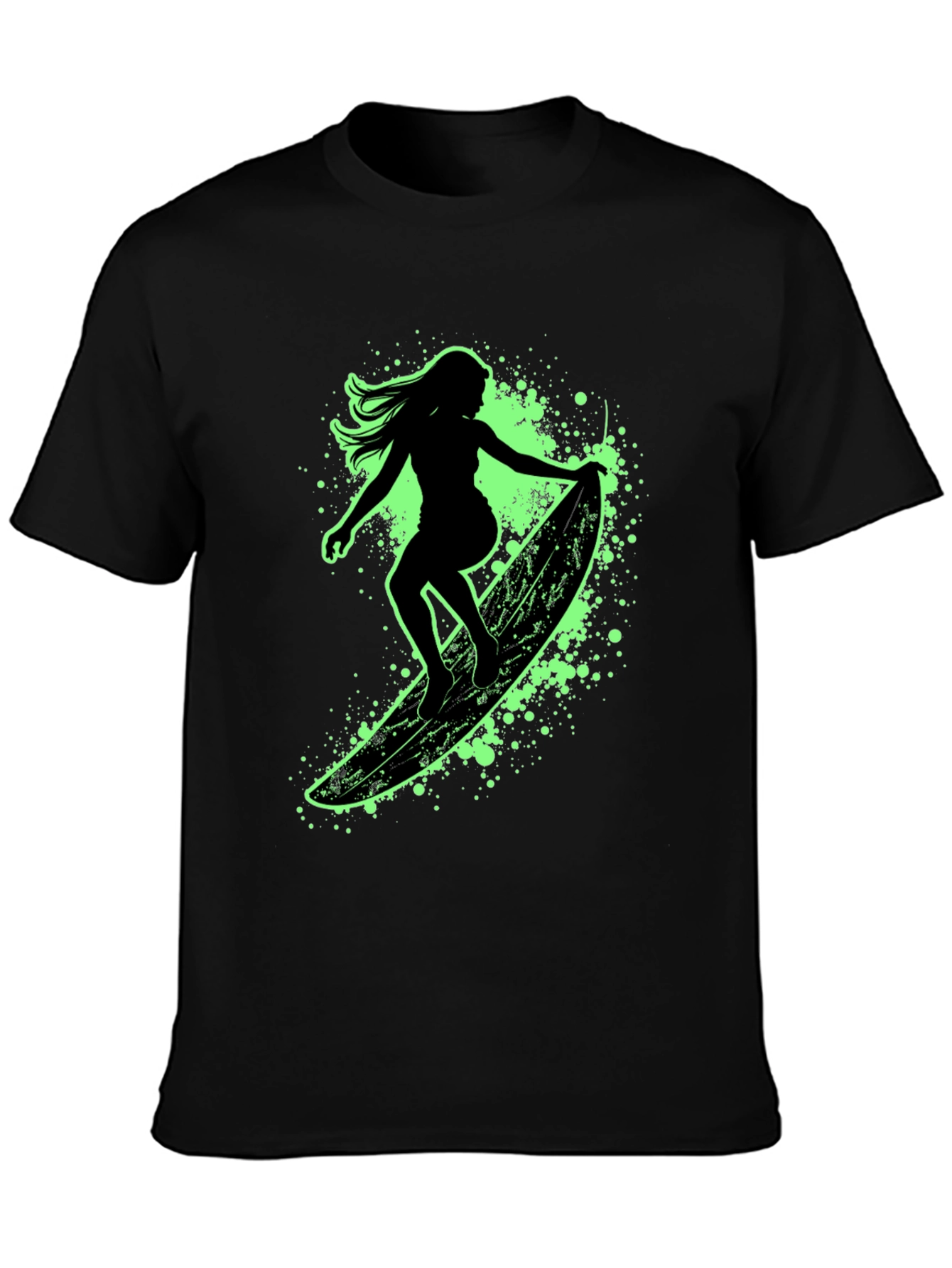 Surfer Girl Graphic Tee - Black Cotton T-Shirt