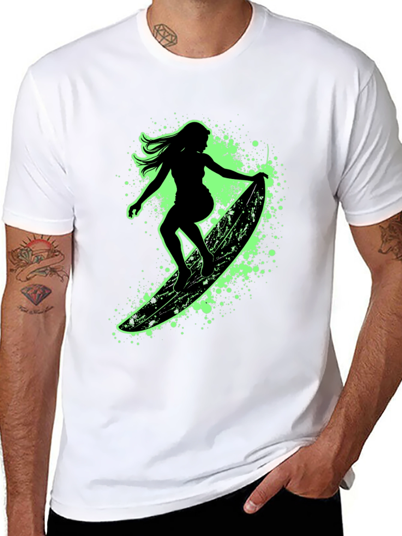 Surfer Girl Graphic Tee - Black Cotton T-Shirt