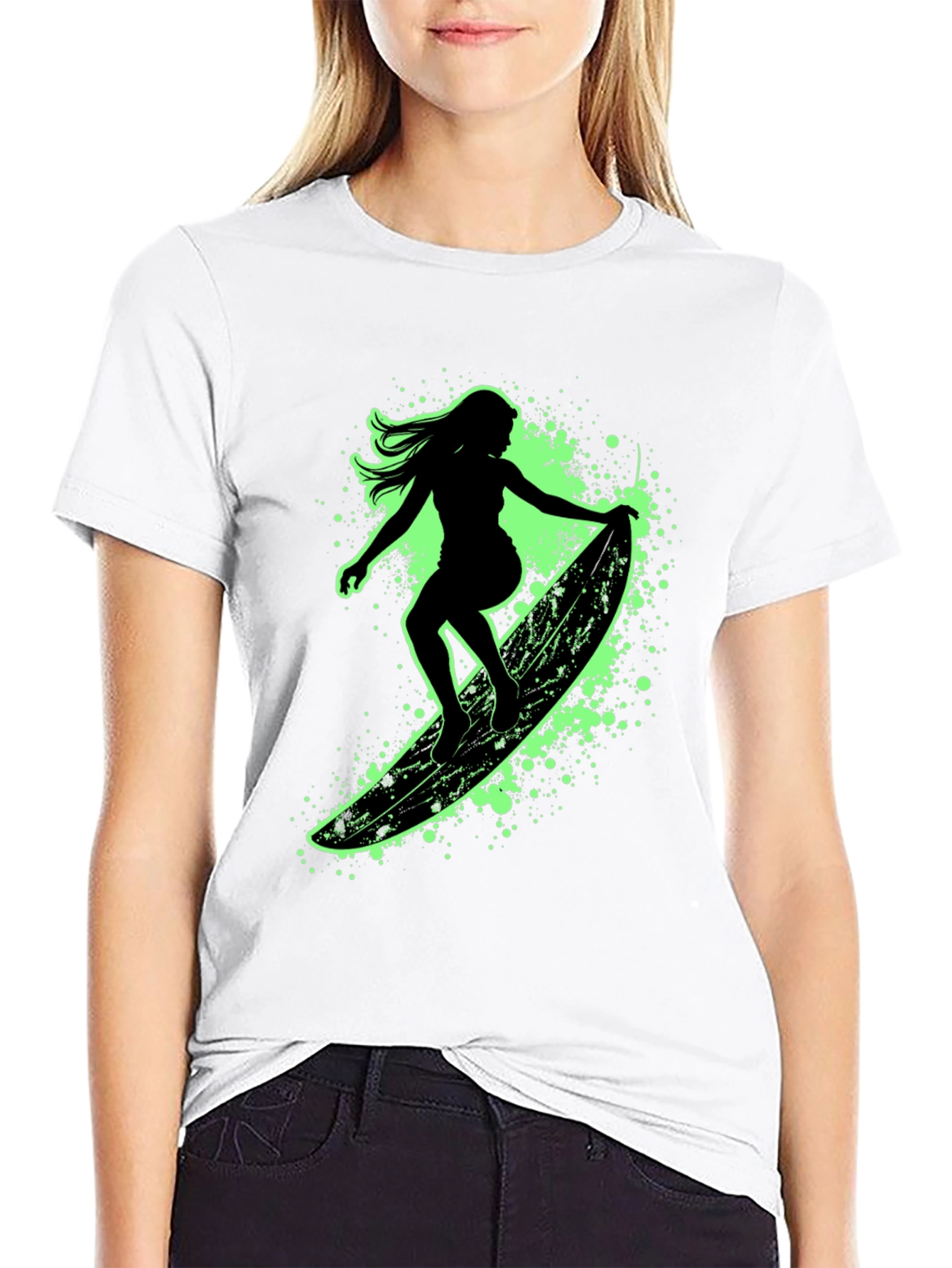 Surfer Girl Graphic Tee - Black Cotton T-Shirt