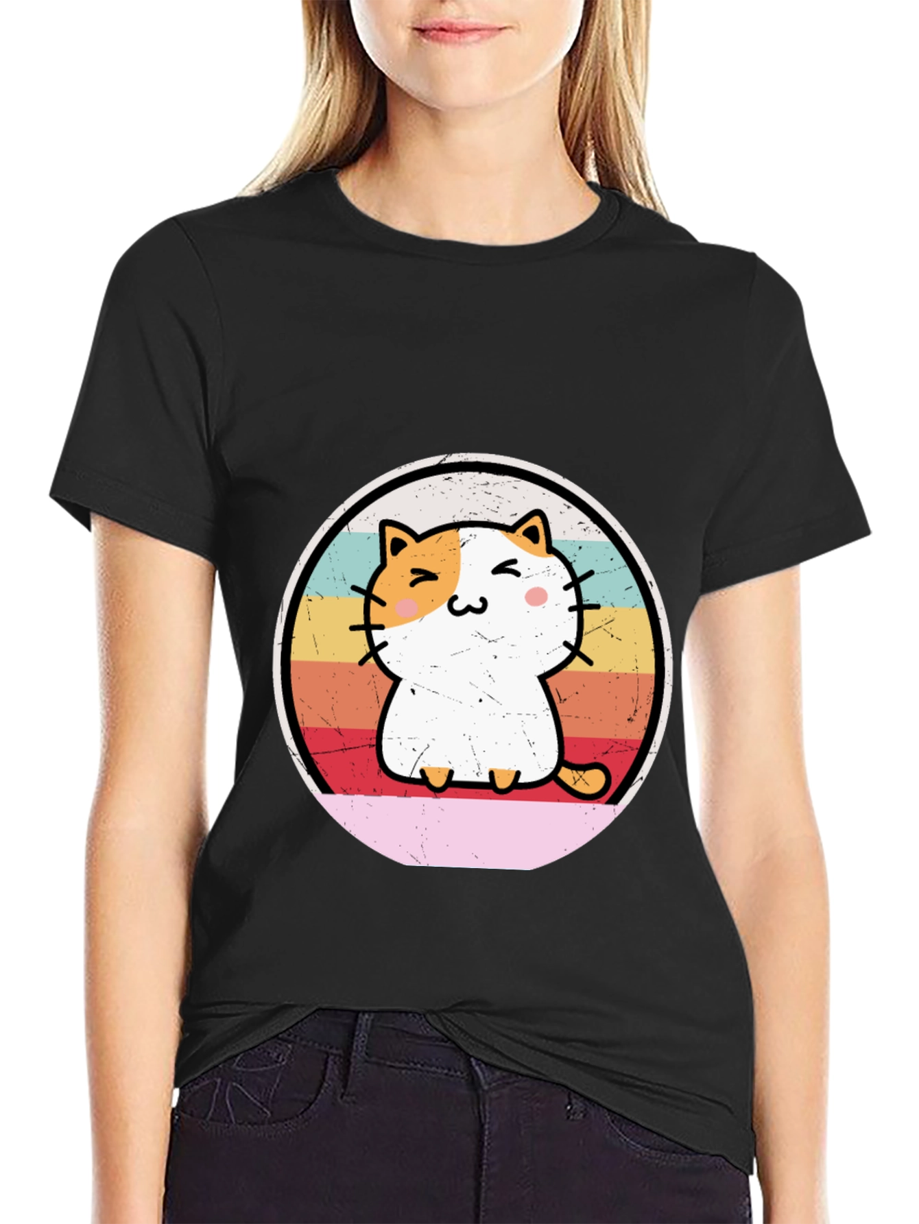 Cute Cat Graphic Tee - Retro Style!
