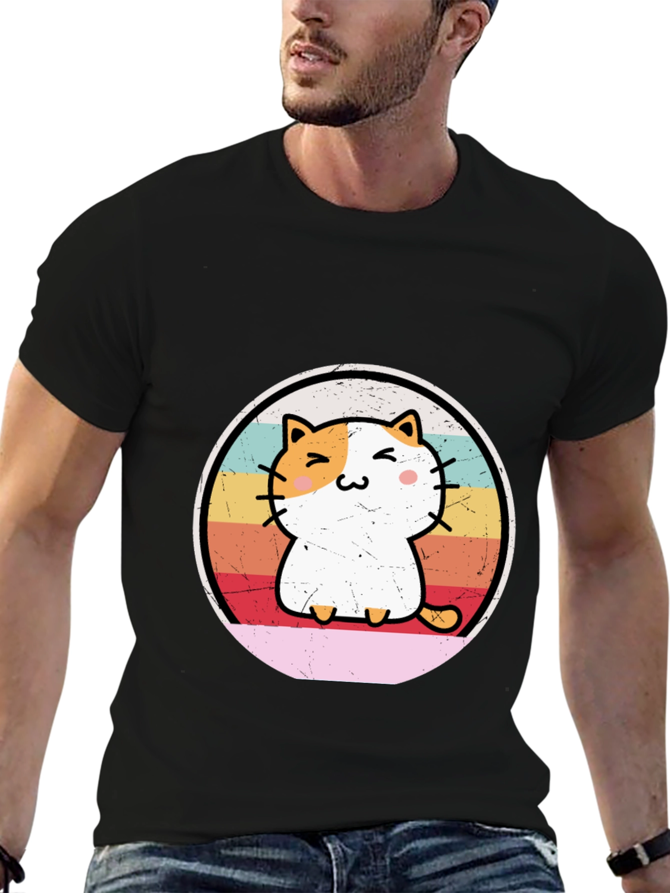 Cute Cat Graphic Tee - Retro Style!