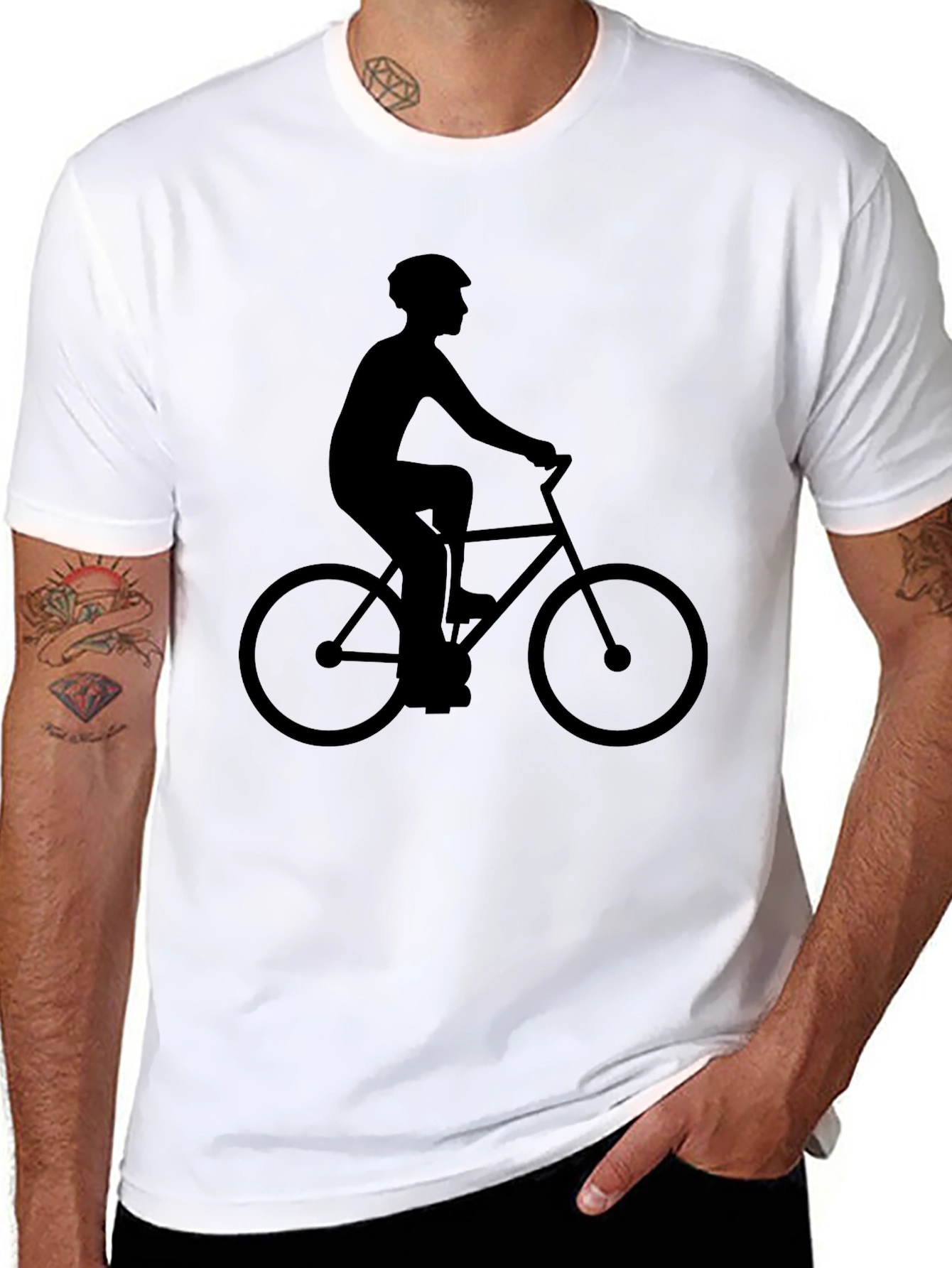 Mens Black Graphic Tee - Cyclist Silhouette