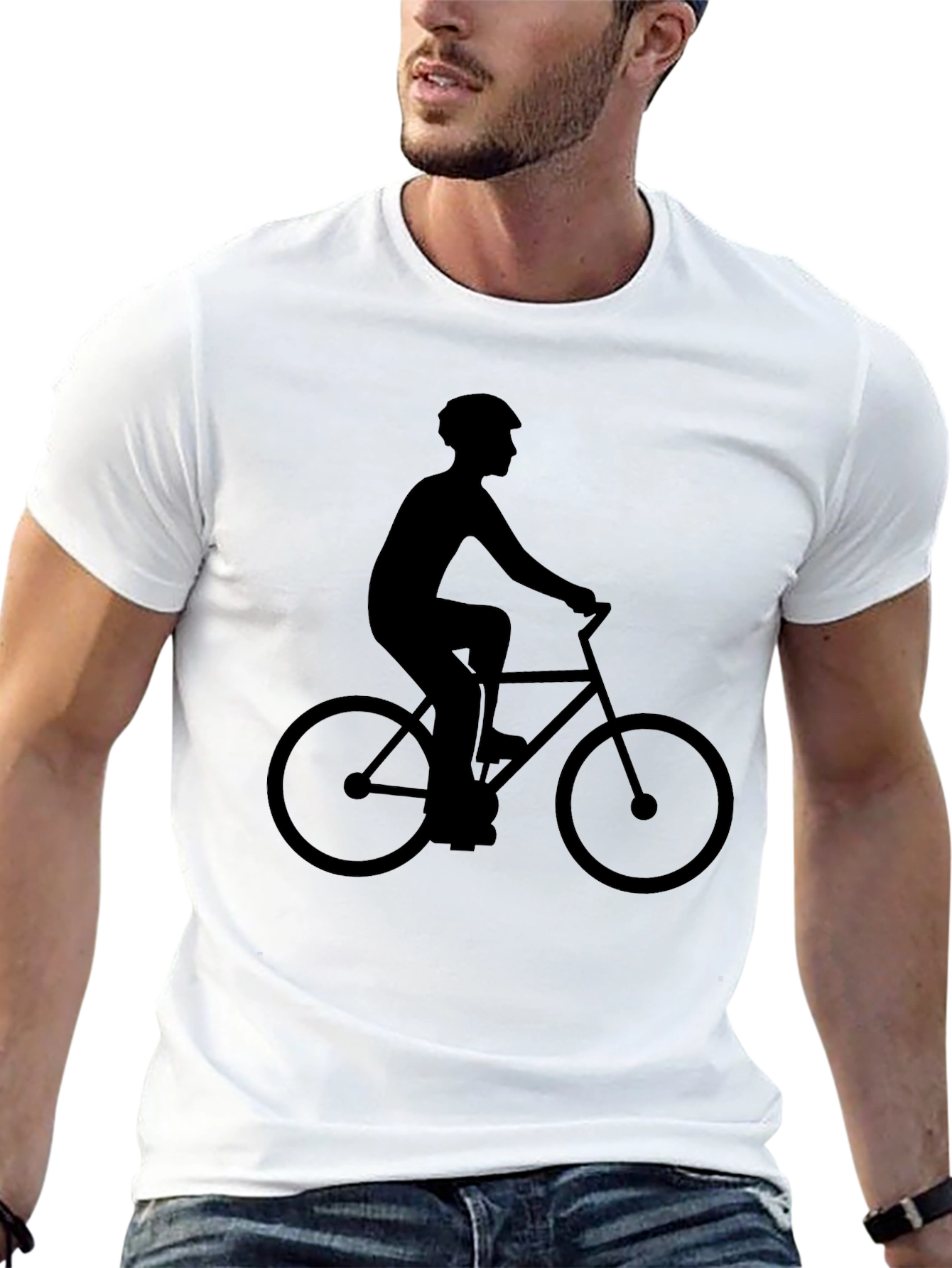 Mens Black Graphic Tee - Cyclist Silhouette