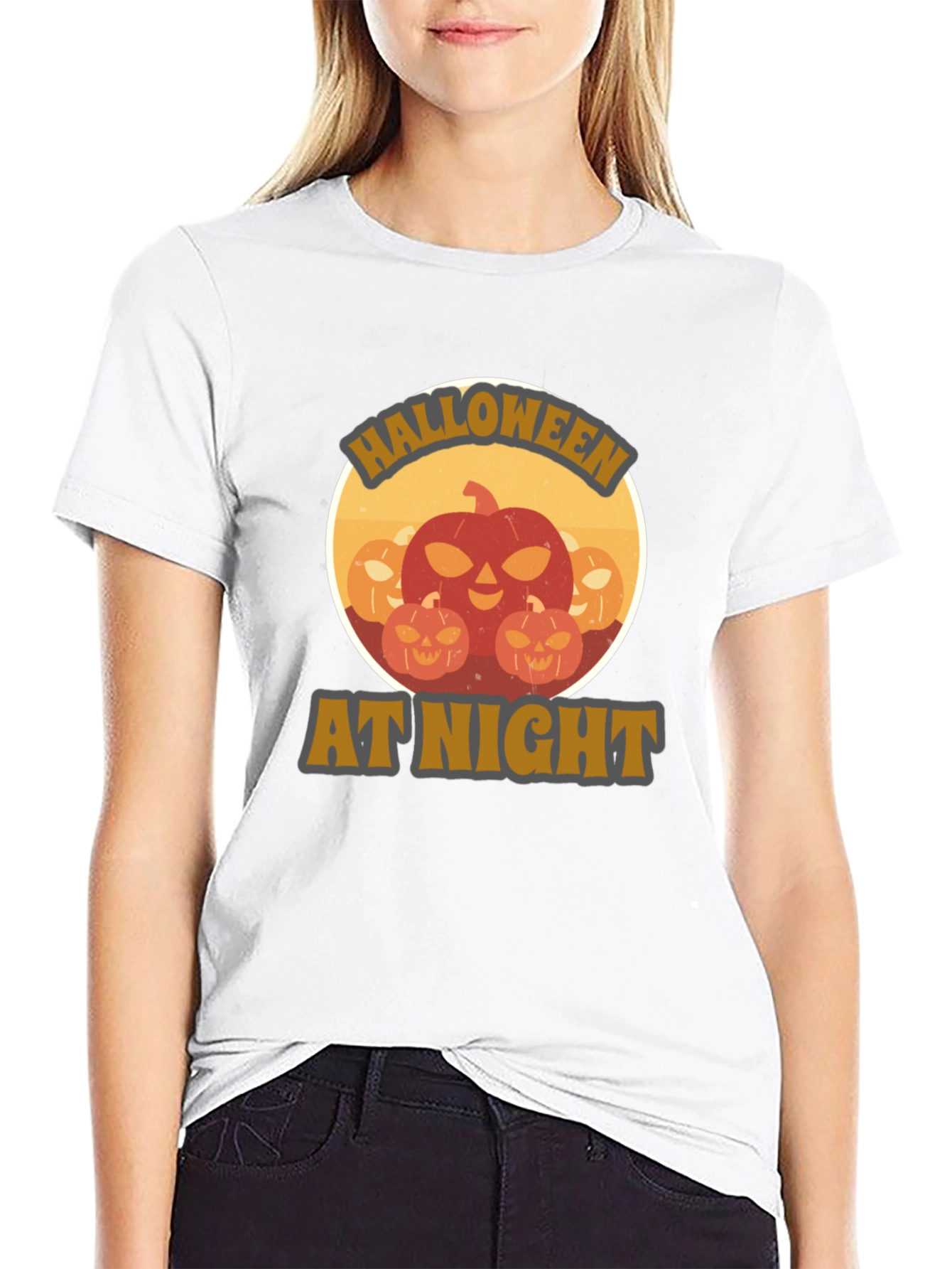 Halloween At Night Pumpkin Graphic T-Shirt