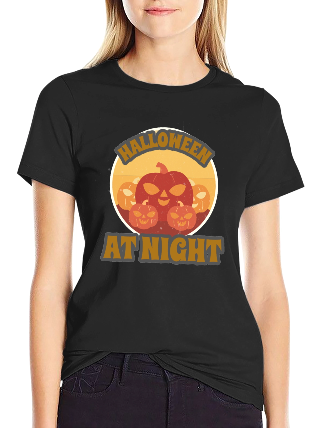 Halloween At Night Pumpkin Graphic T-Shirt