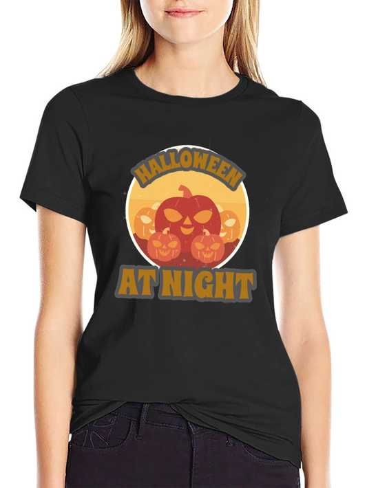 Halloween At Night Pumpkin Graphic T-Shirt