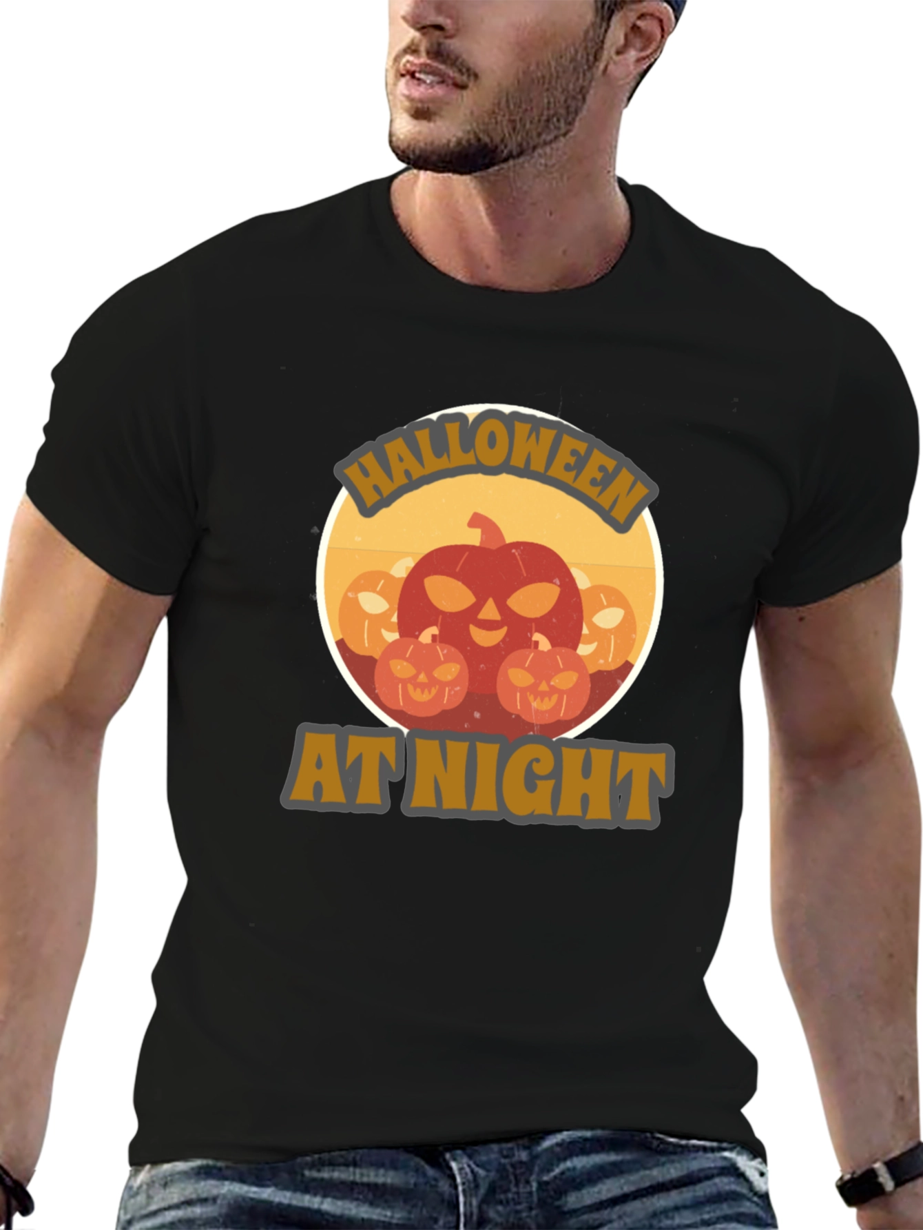 Halloween At Night Pumpkin Graphic T-Shirt