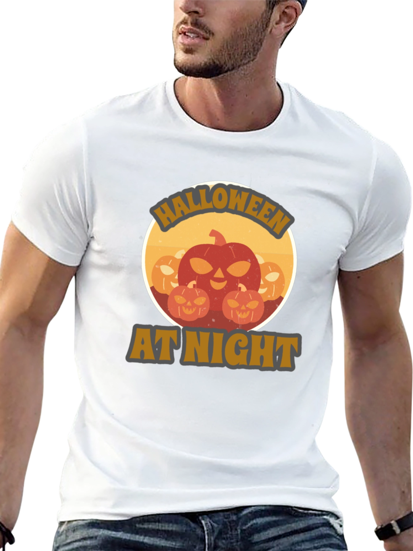 Halloween At Night Pumpkin Graphic T-Shirt