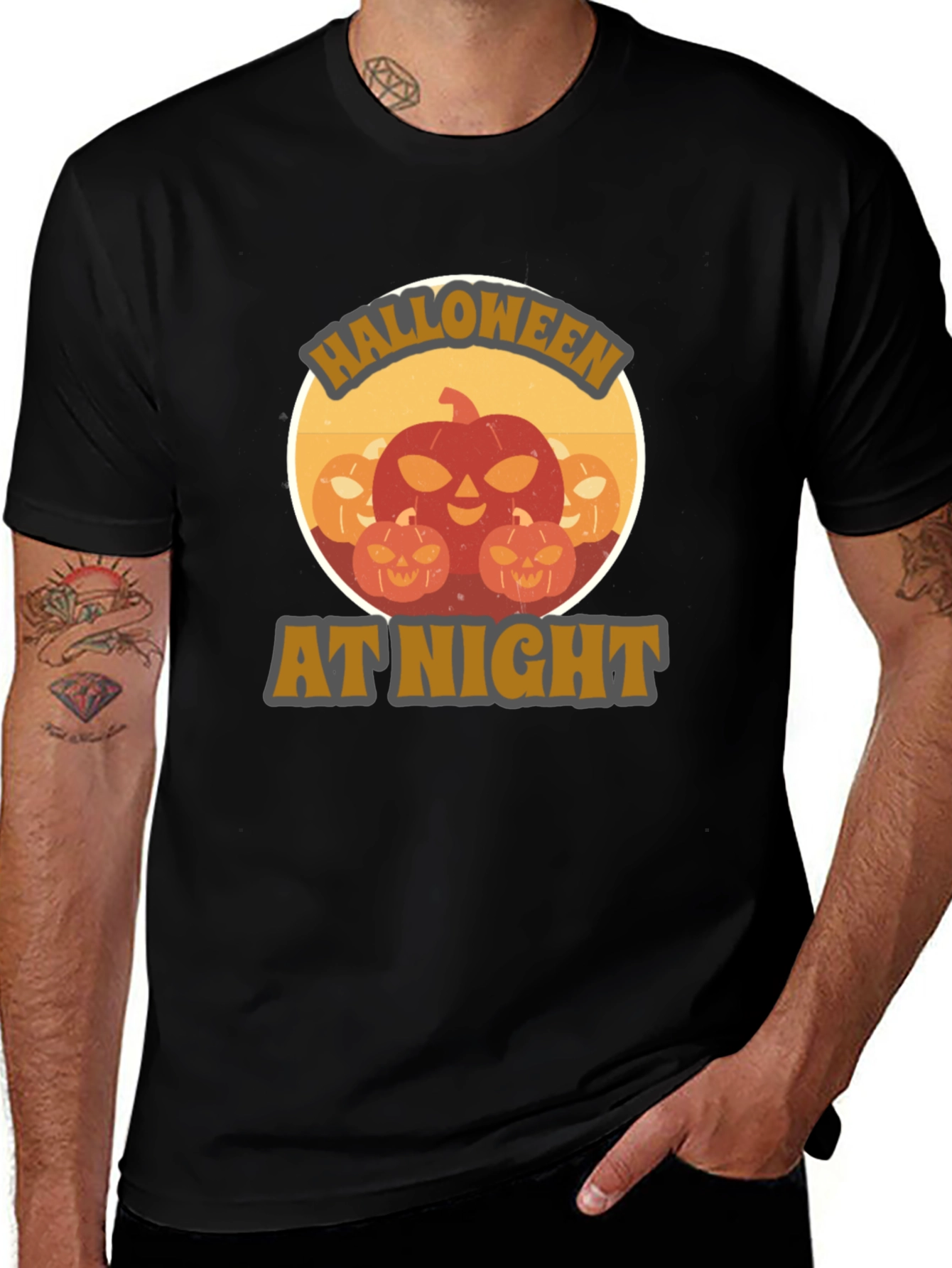 Halloween At Night Pumpkin Graphic T-Shirt
