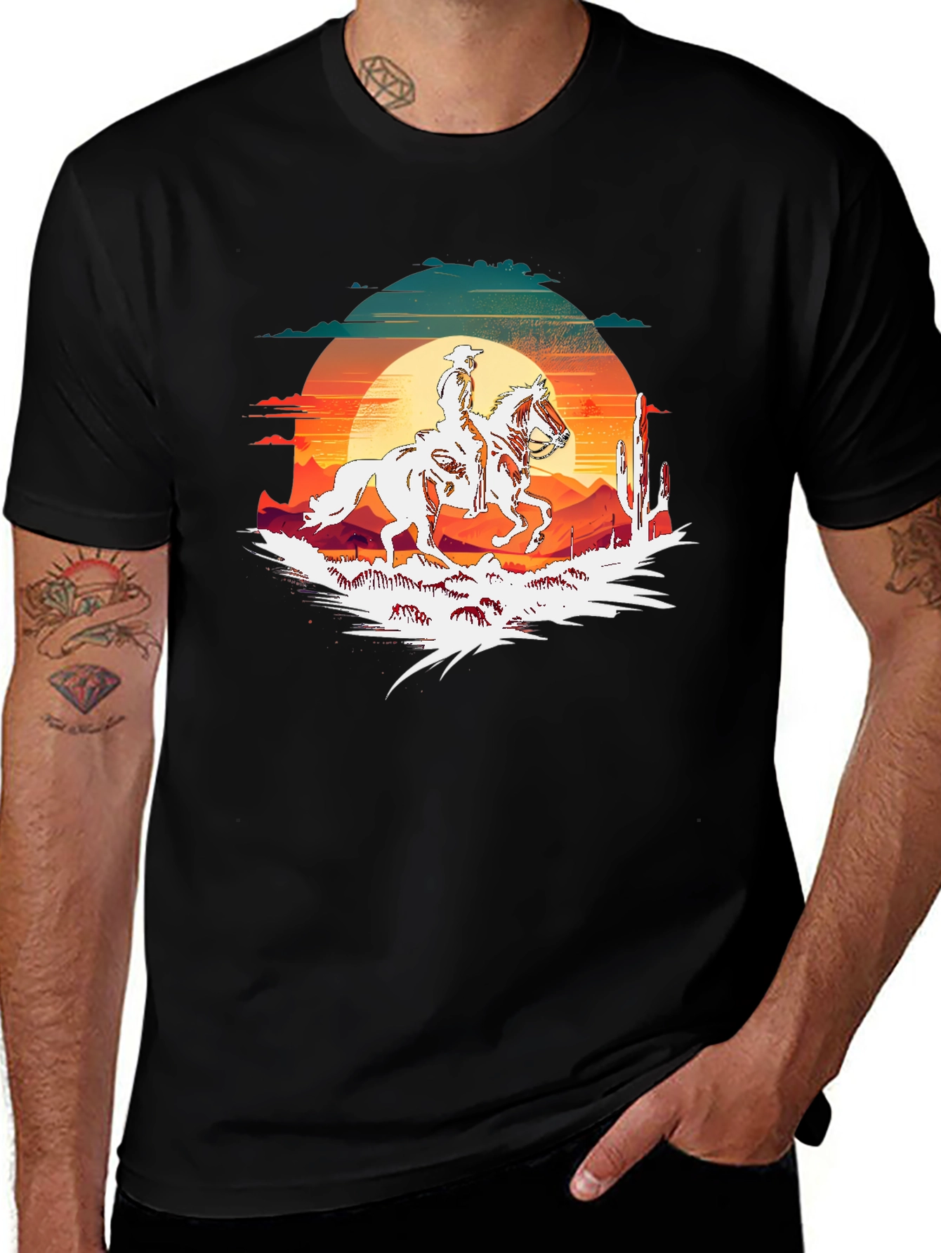 Wild West Cowboy Sunset Graphic T-Shirt