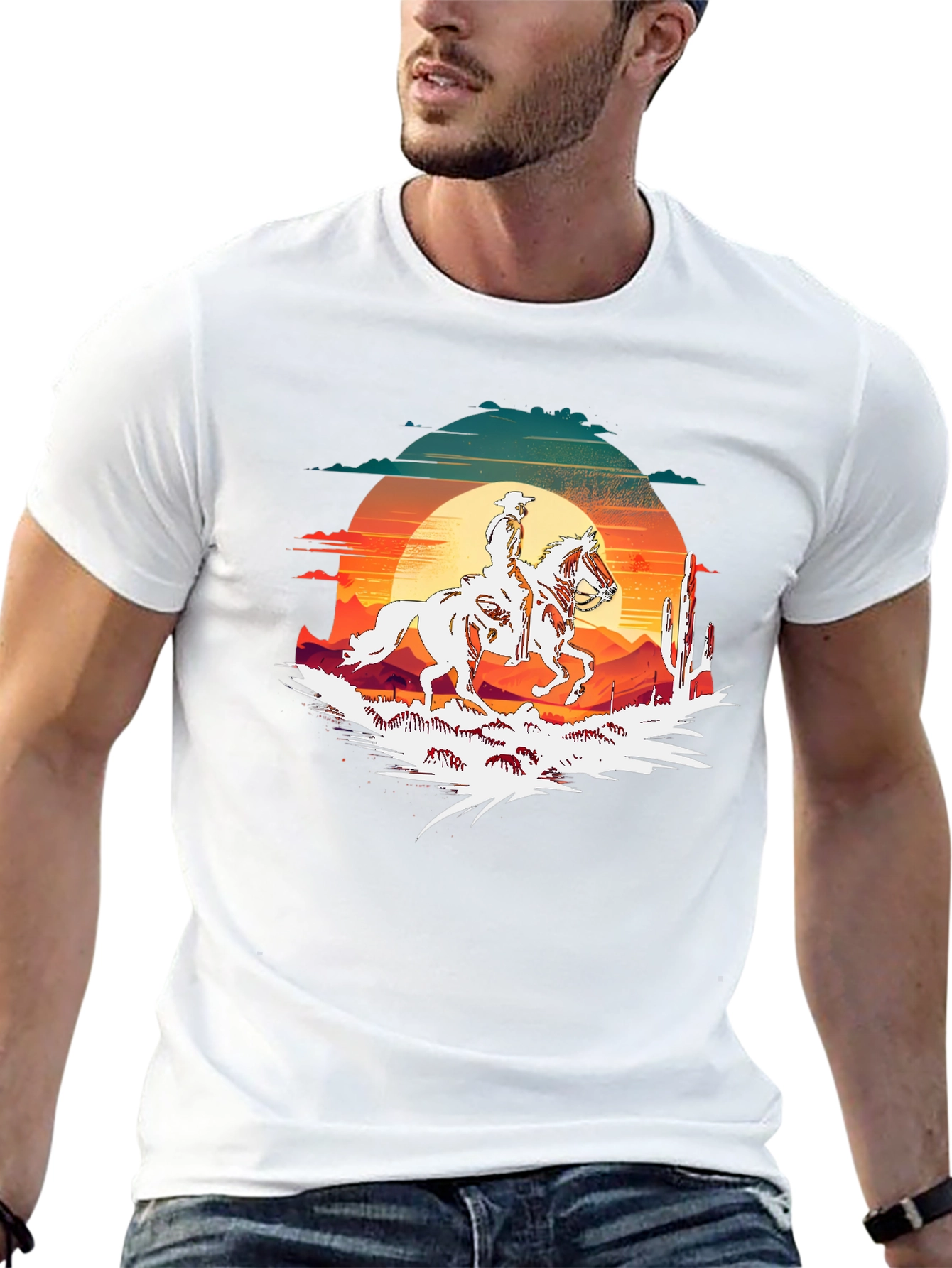 Wild West Cowboy Sunset Graphic T-Shirt
