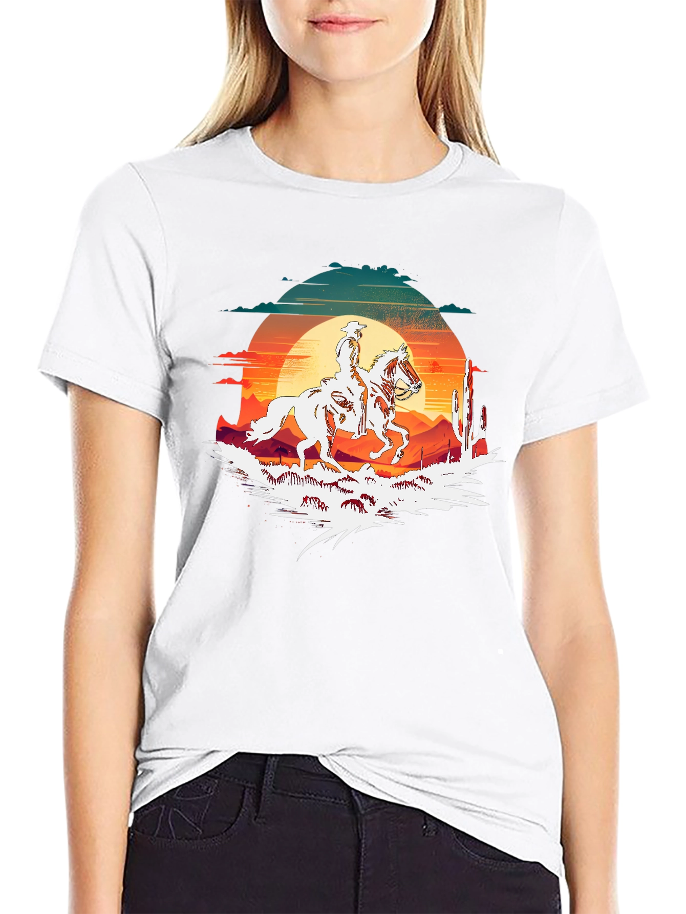 Wild West Cowboy Sunset Graphic T-Shirt