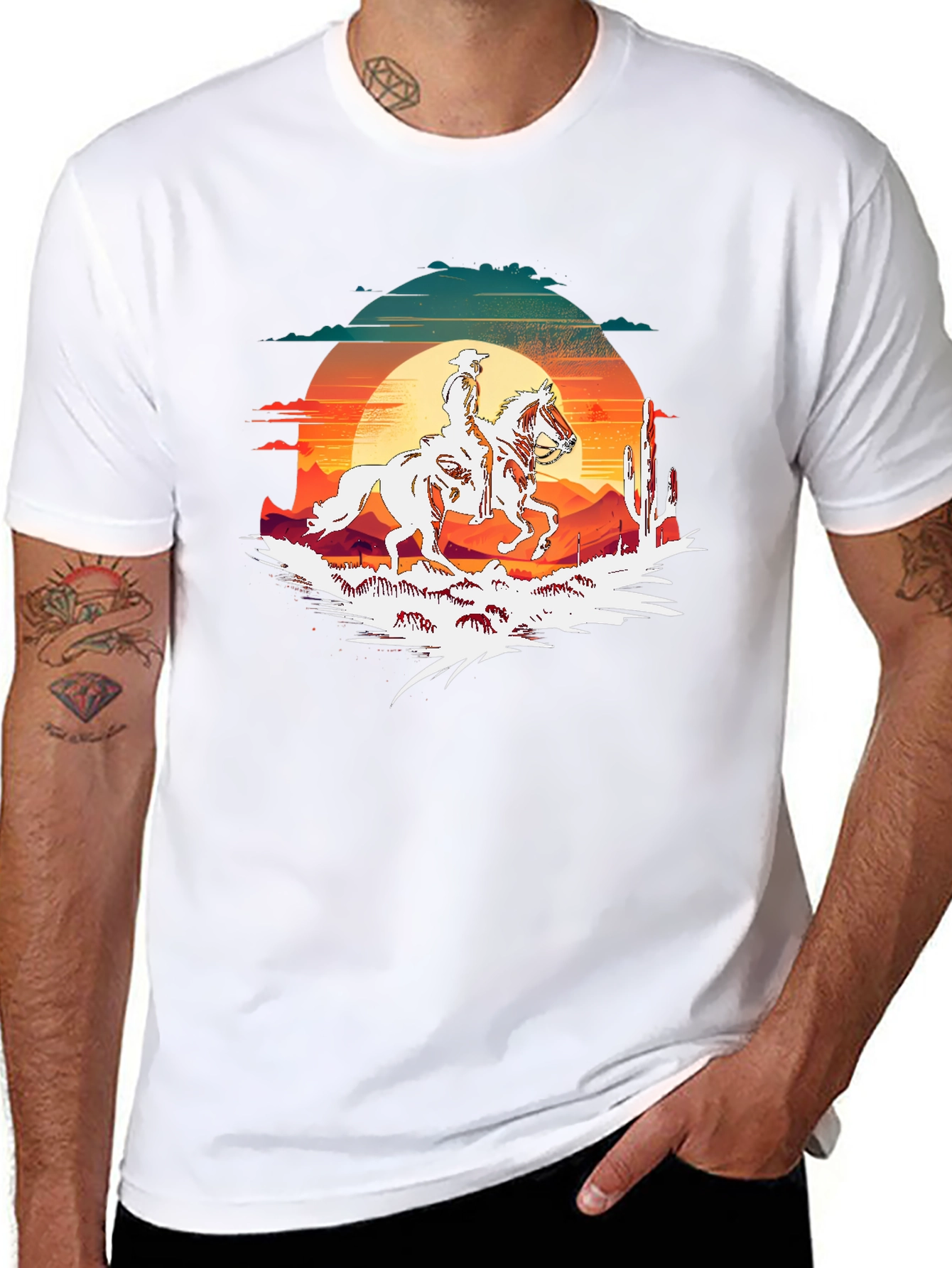 Wild West Cowboy Sunset Graphic T-Shirt