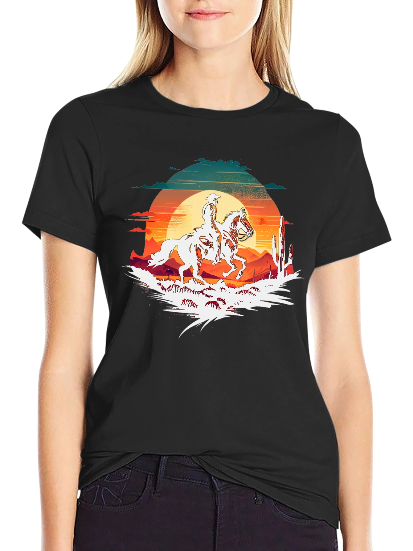 Wild West Cowboy Sunset Graphic T-Shirt