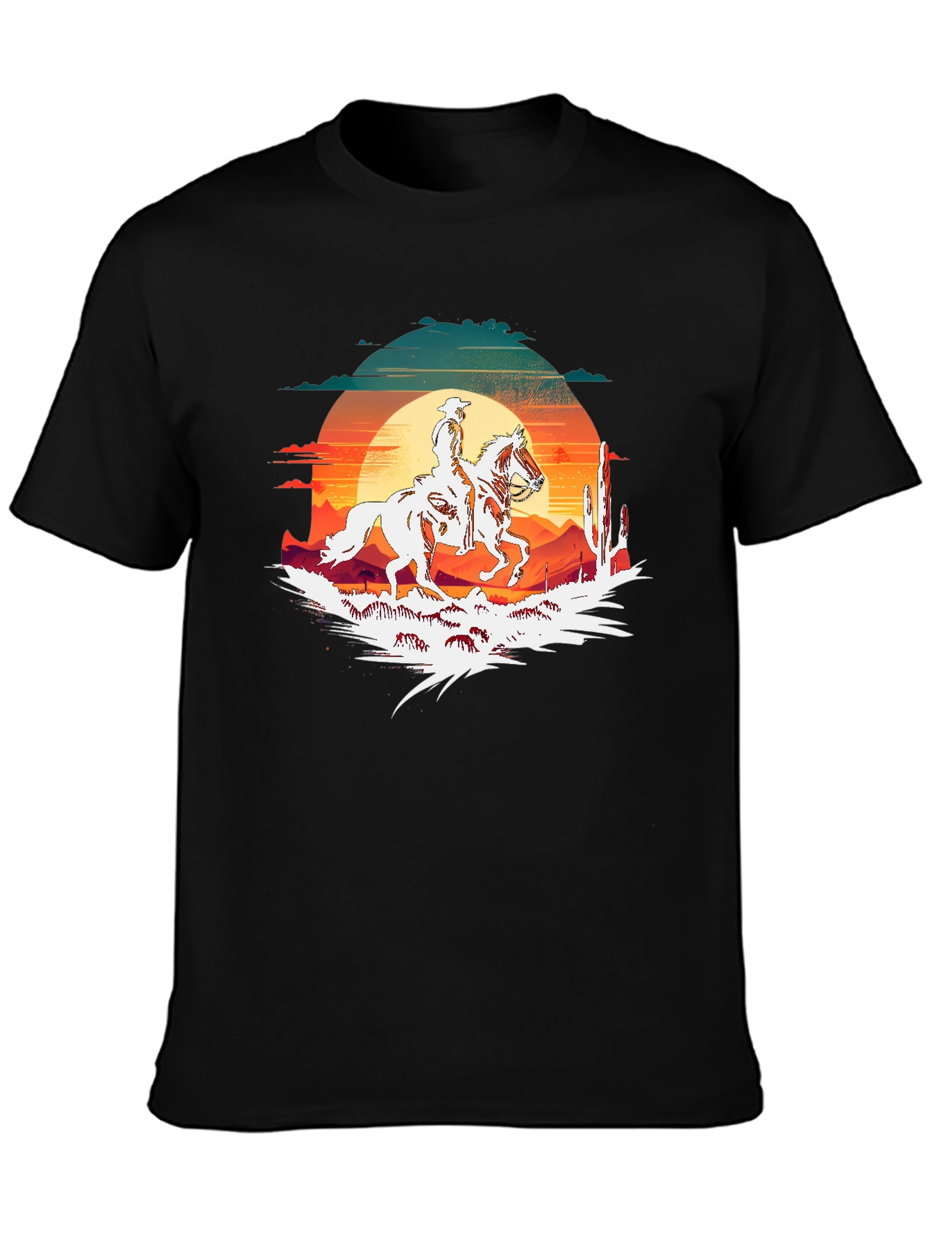 Wild West Cowboy Sunset Graphic T-Shirt