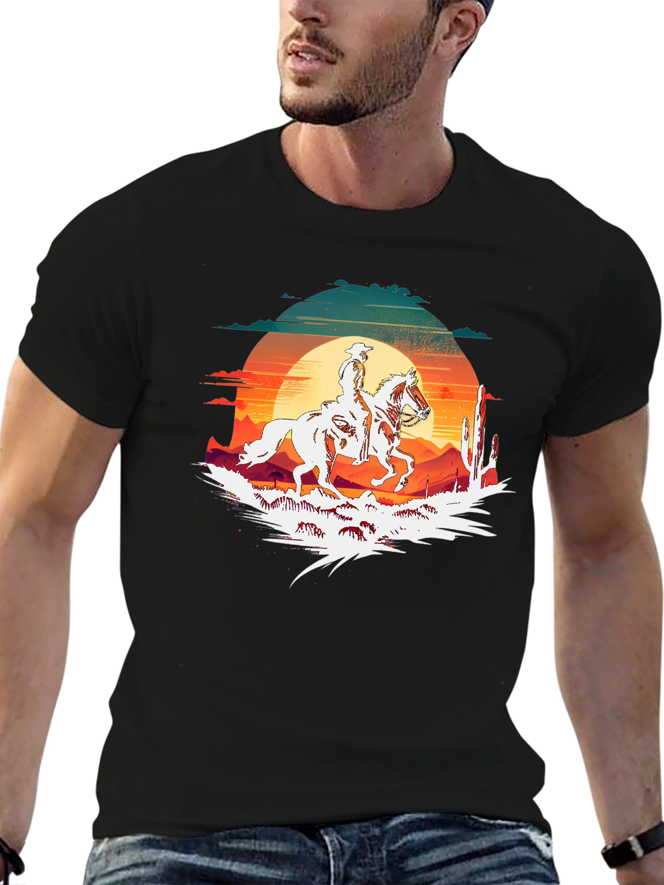 Wild West Cowboy Sunset Graphic T-Shirt