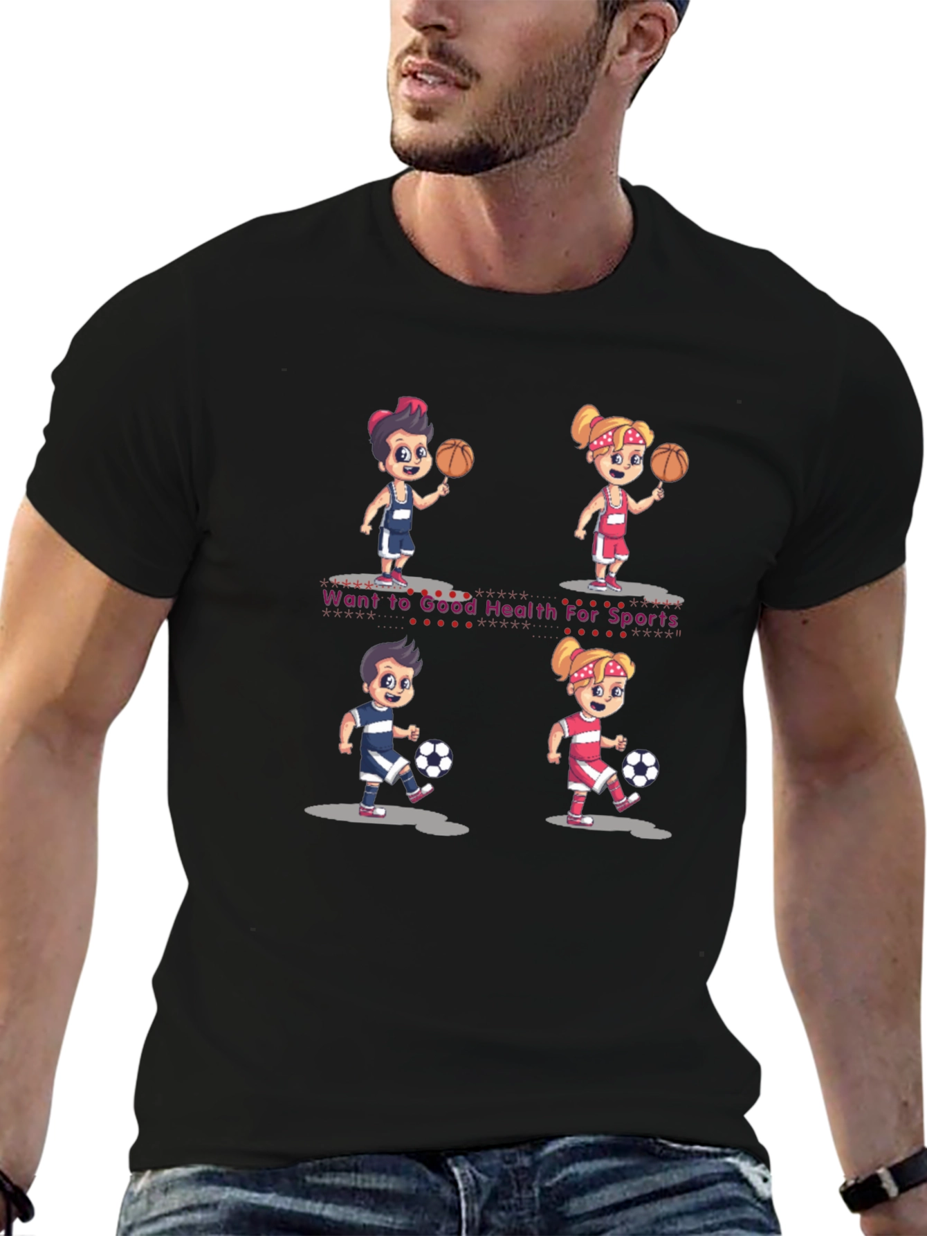 Sports Cartoon Graphic T-Shirt