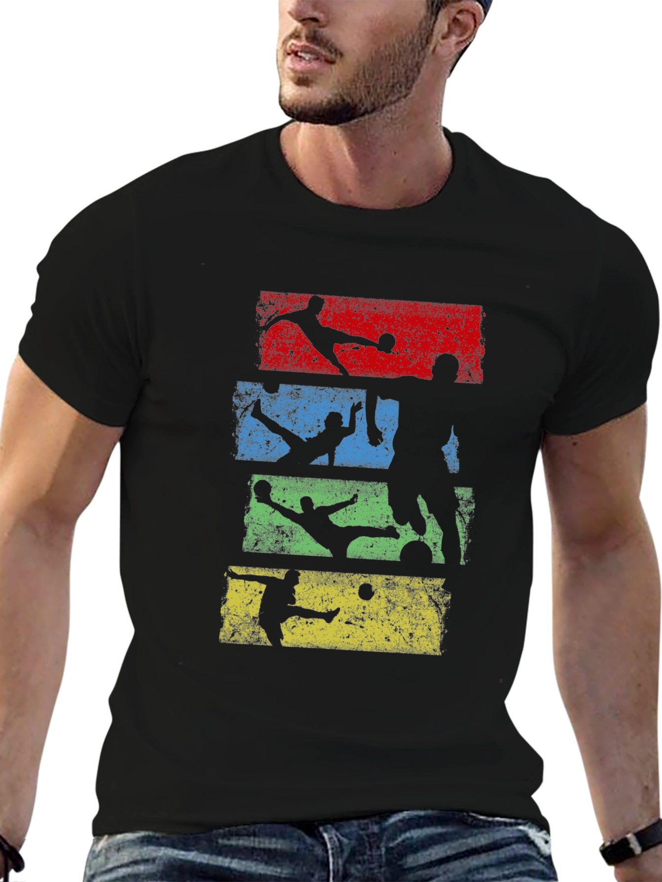 Retro Soccer Player Graphic T-Shirt - Black