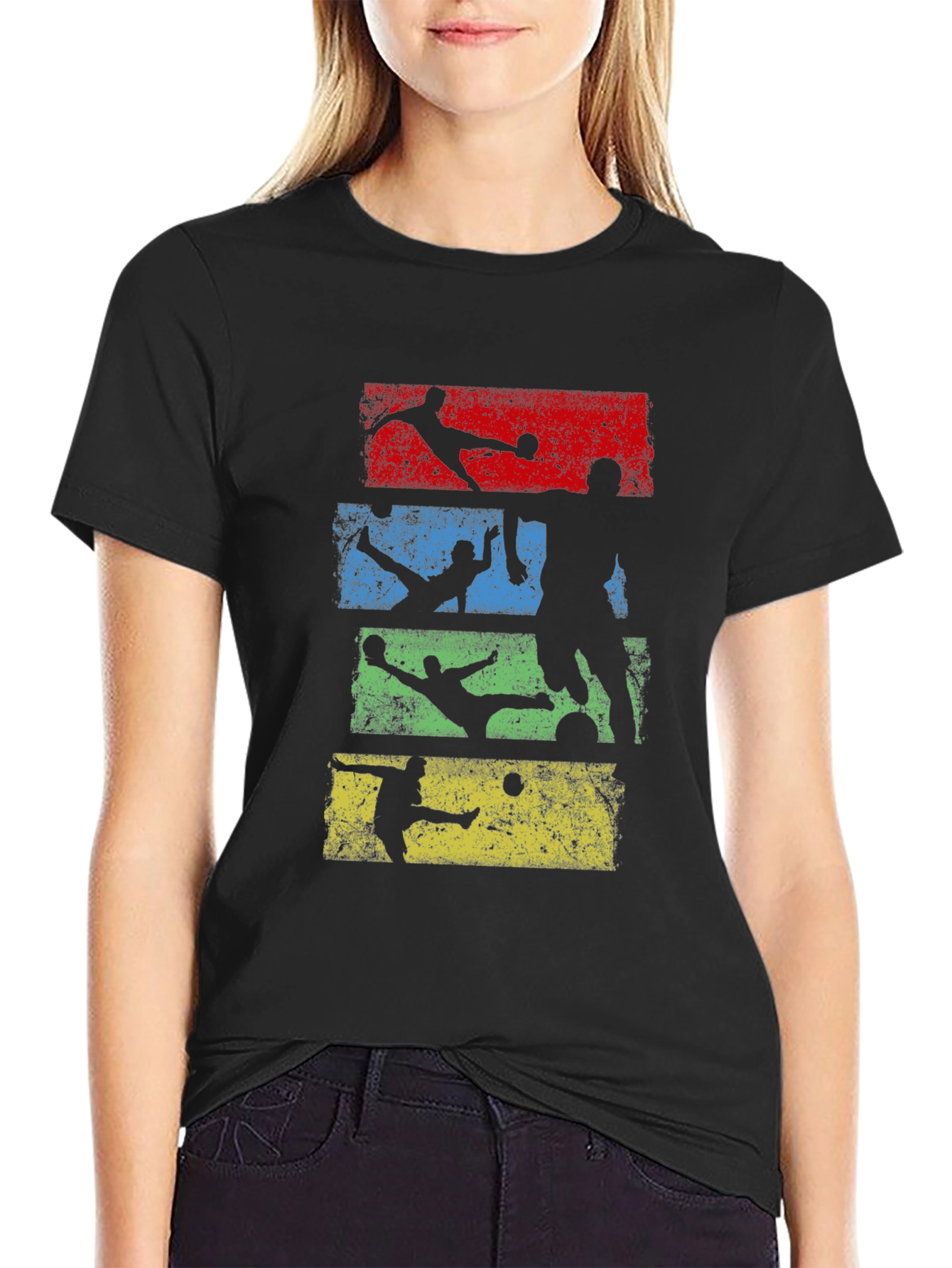 Retro Soccer Player Graphic T-Shirt - Black