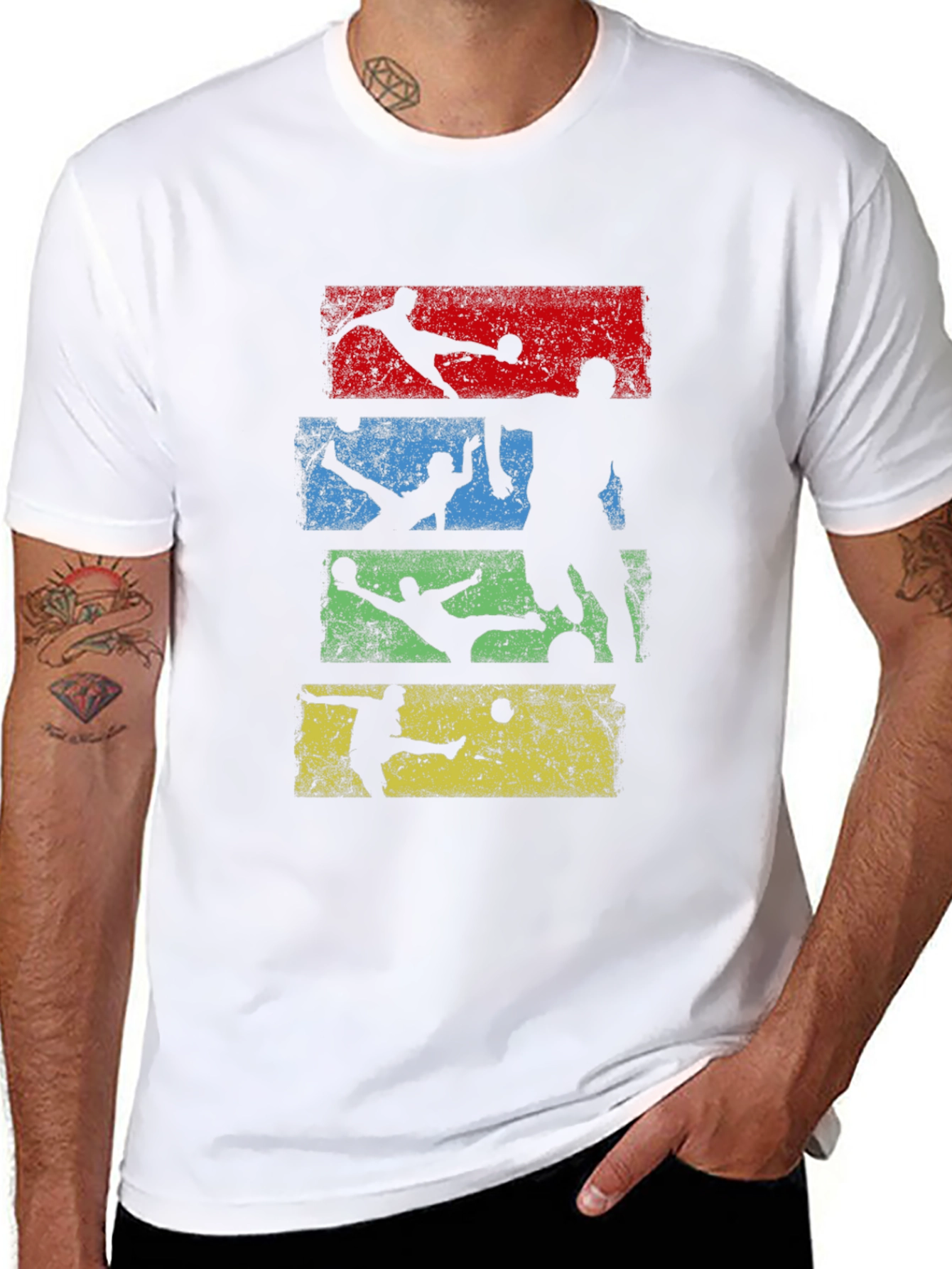 Retro Soccer Player Graphic T-Shirt - Black