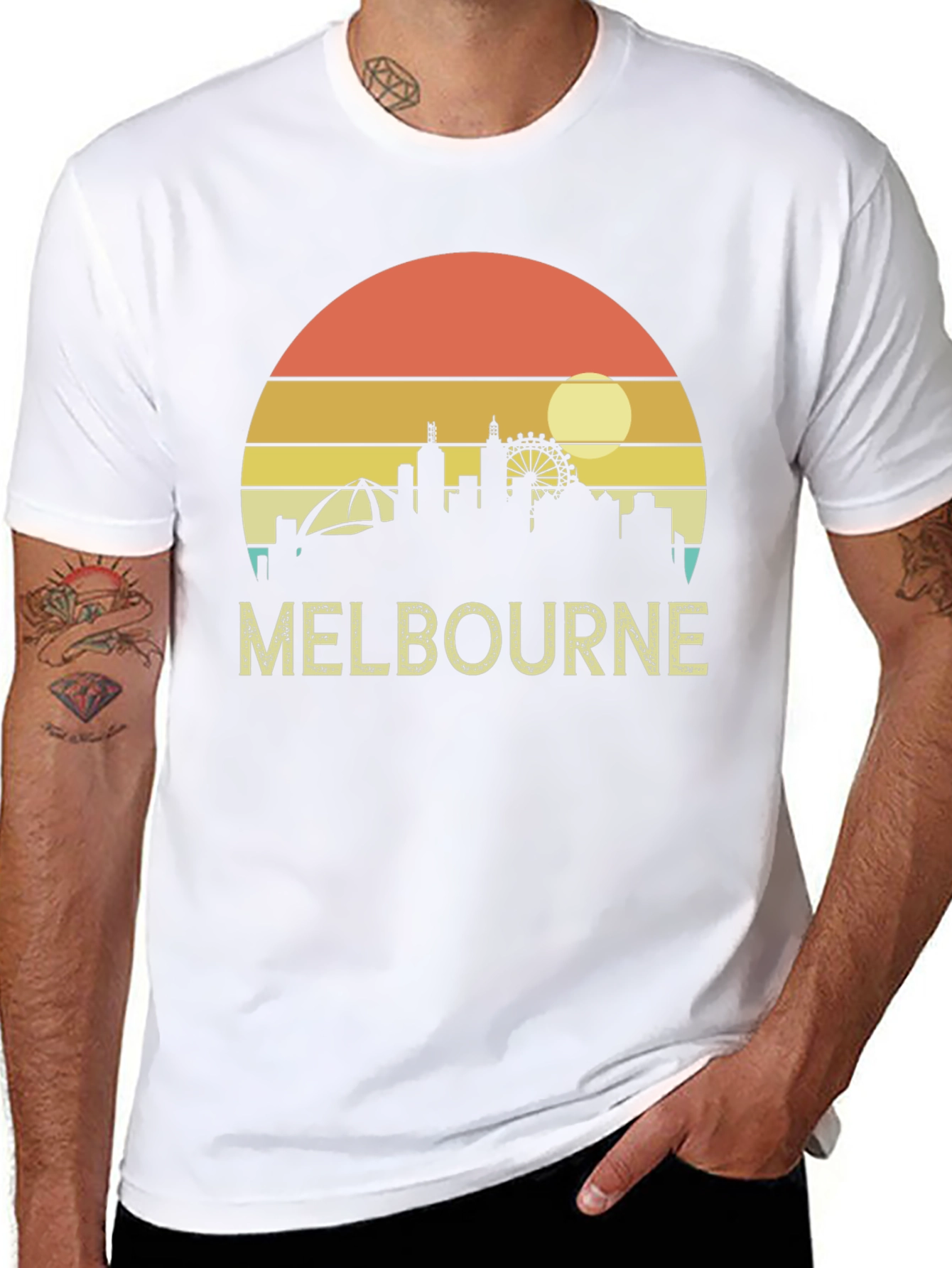 Melbourne Skyline T-Shirt - Retro Sunset Tee