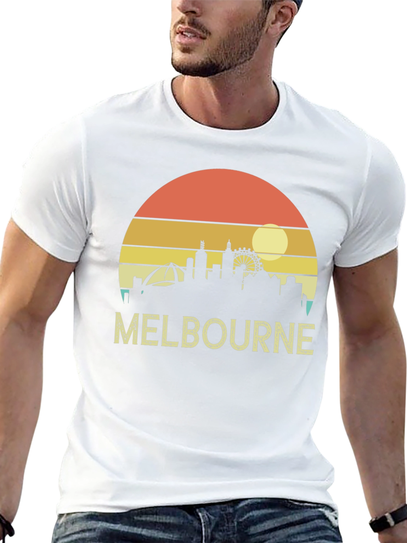 Melbourne Skyline T-Shirt - Retro Sunset Tee