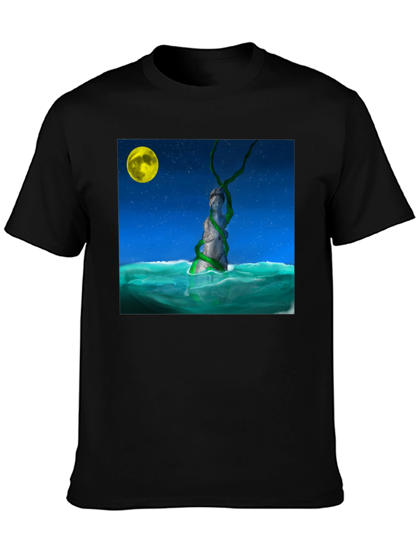 Moonlit Statue Tee - Unique Graphic Design T-Shirt