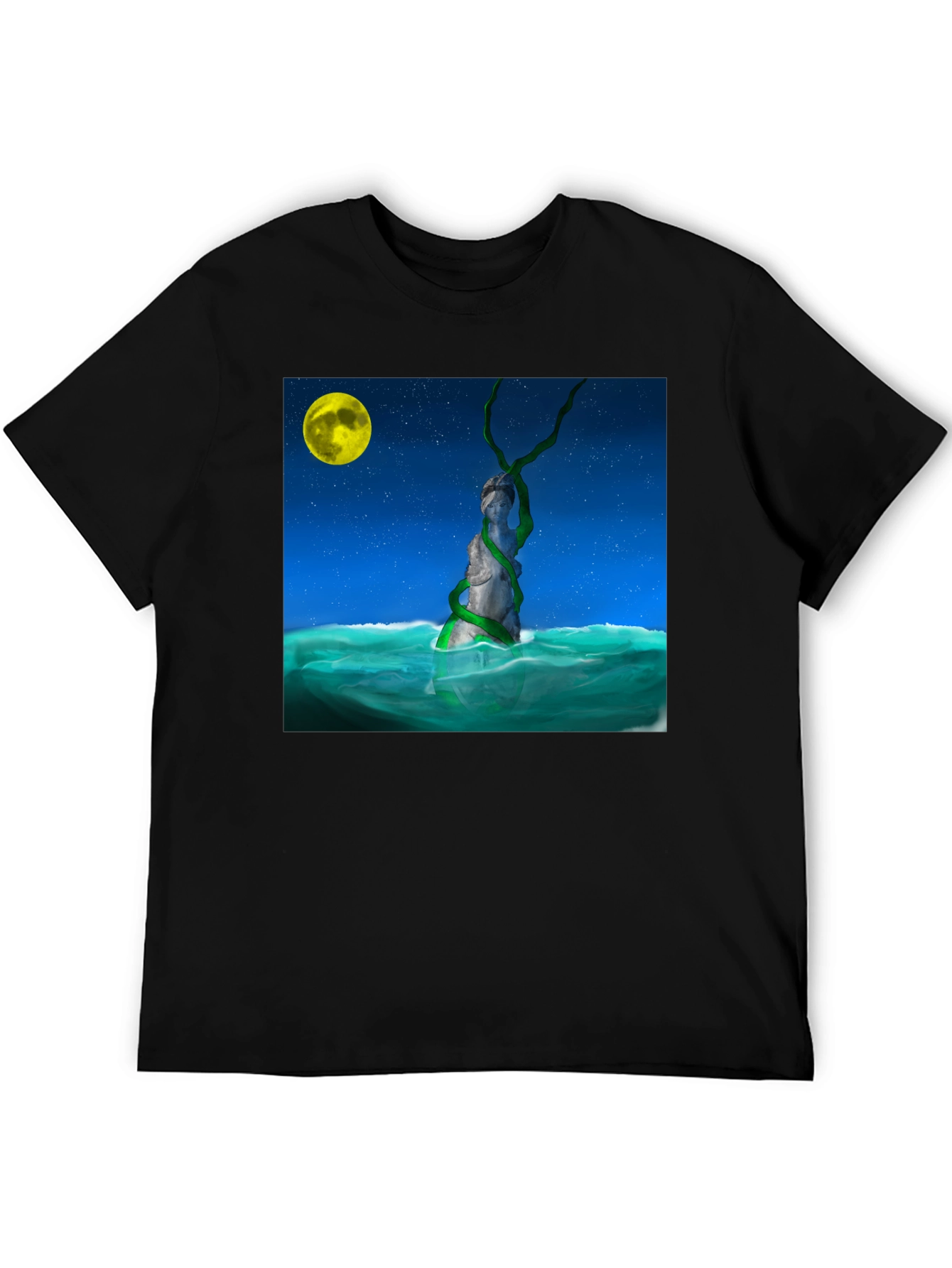 Moonlit Statue Tee - Unique Graphic Design T-Shirt