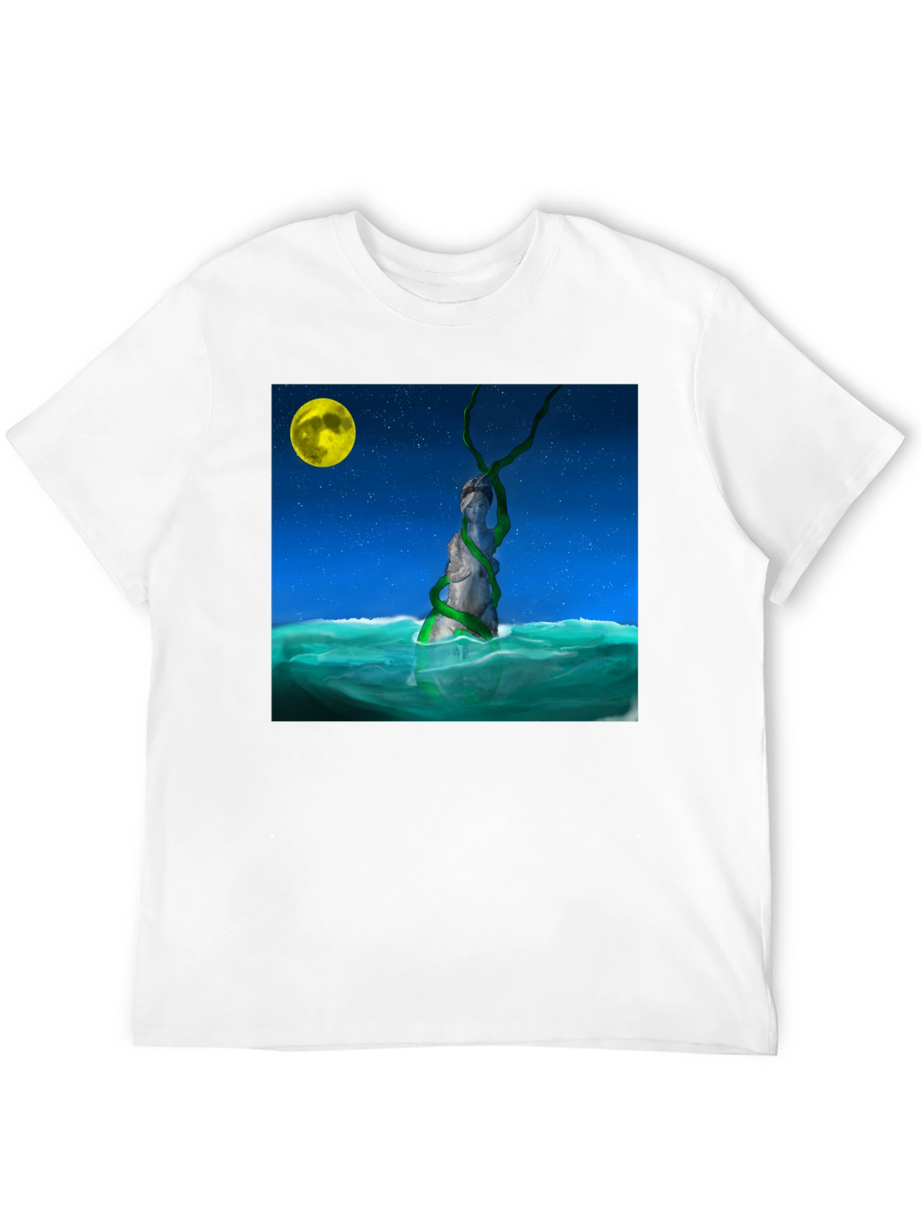 Moonlit Statue Tee - Unique Graphic Design T-Shirt