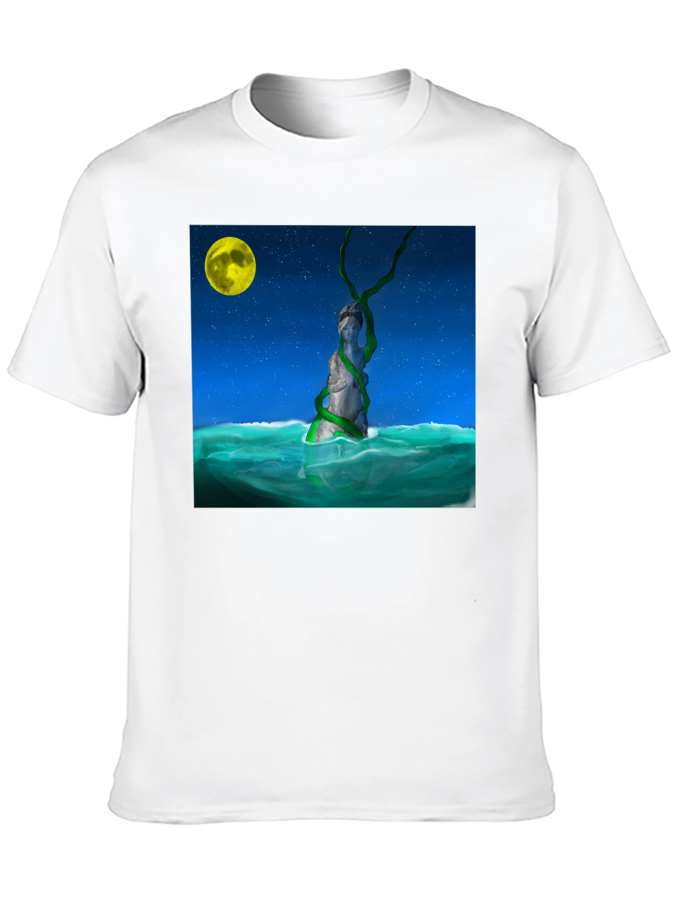 Moonlit Statue Tee - Unique Graphic Design T-Shirt