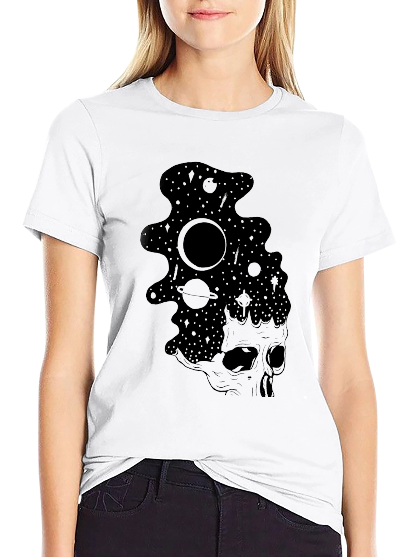 Cosmic Skull Black T-Shirt - Galaxy Design