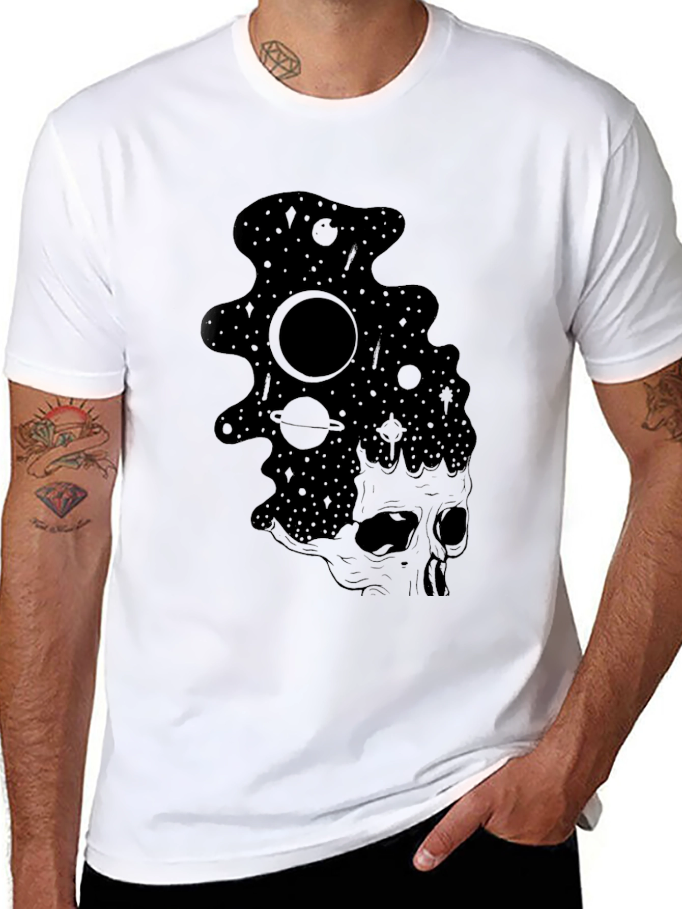 Cosmic Skull Black T-Shirt - Galaxy Design