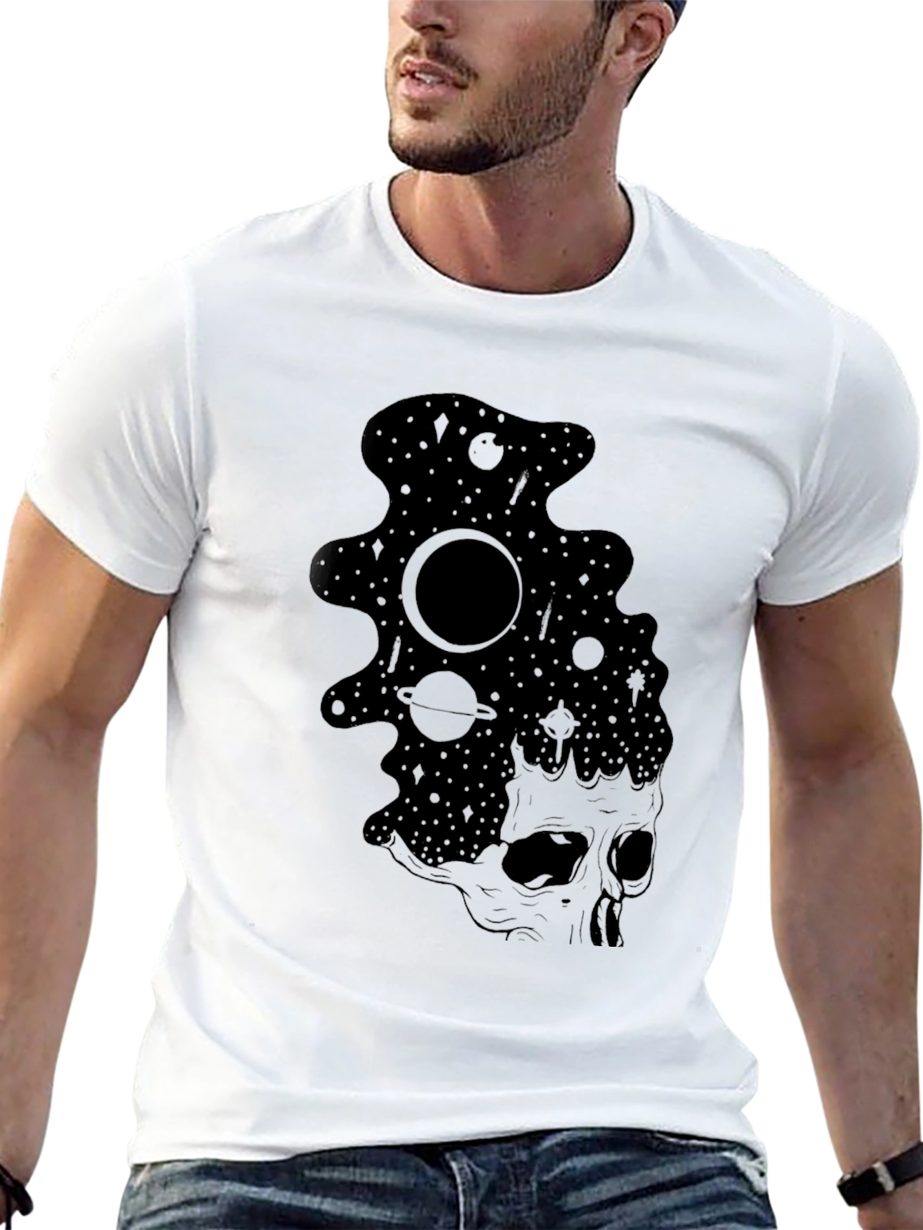 Cosmic Skull Black T-Shirt - Galaxy Design