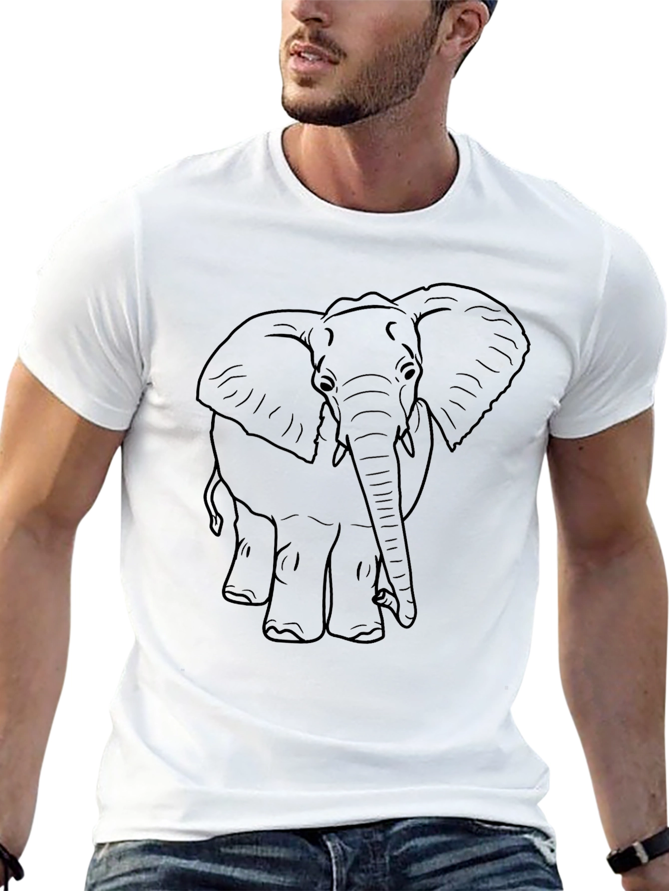 Elephant Outline Tee - Black Cotton Graphic T-Shirt