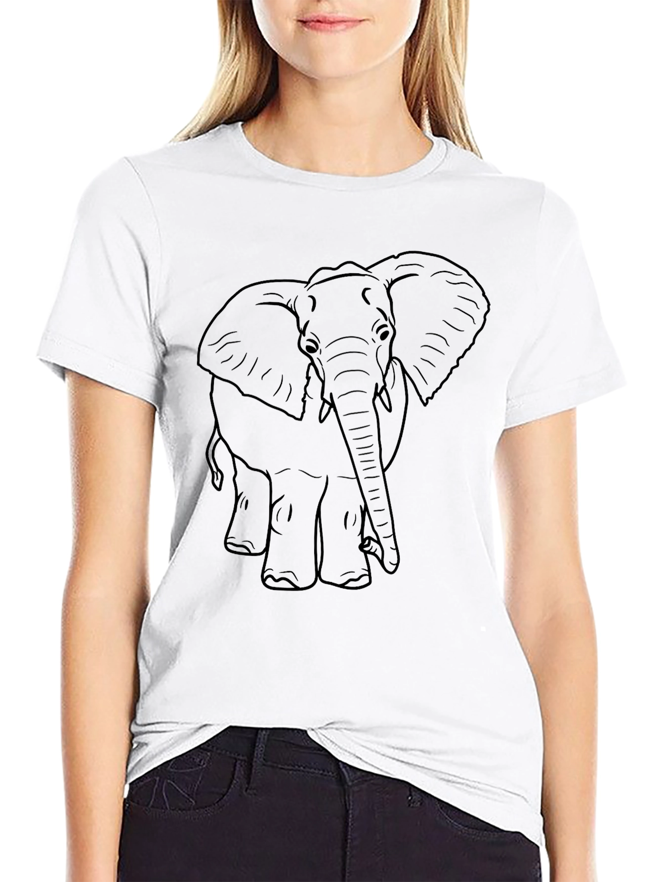 Elephant Outline Tee - Black Cotton Graphic T-Shirt