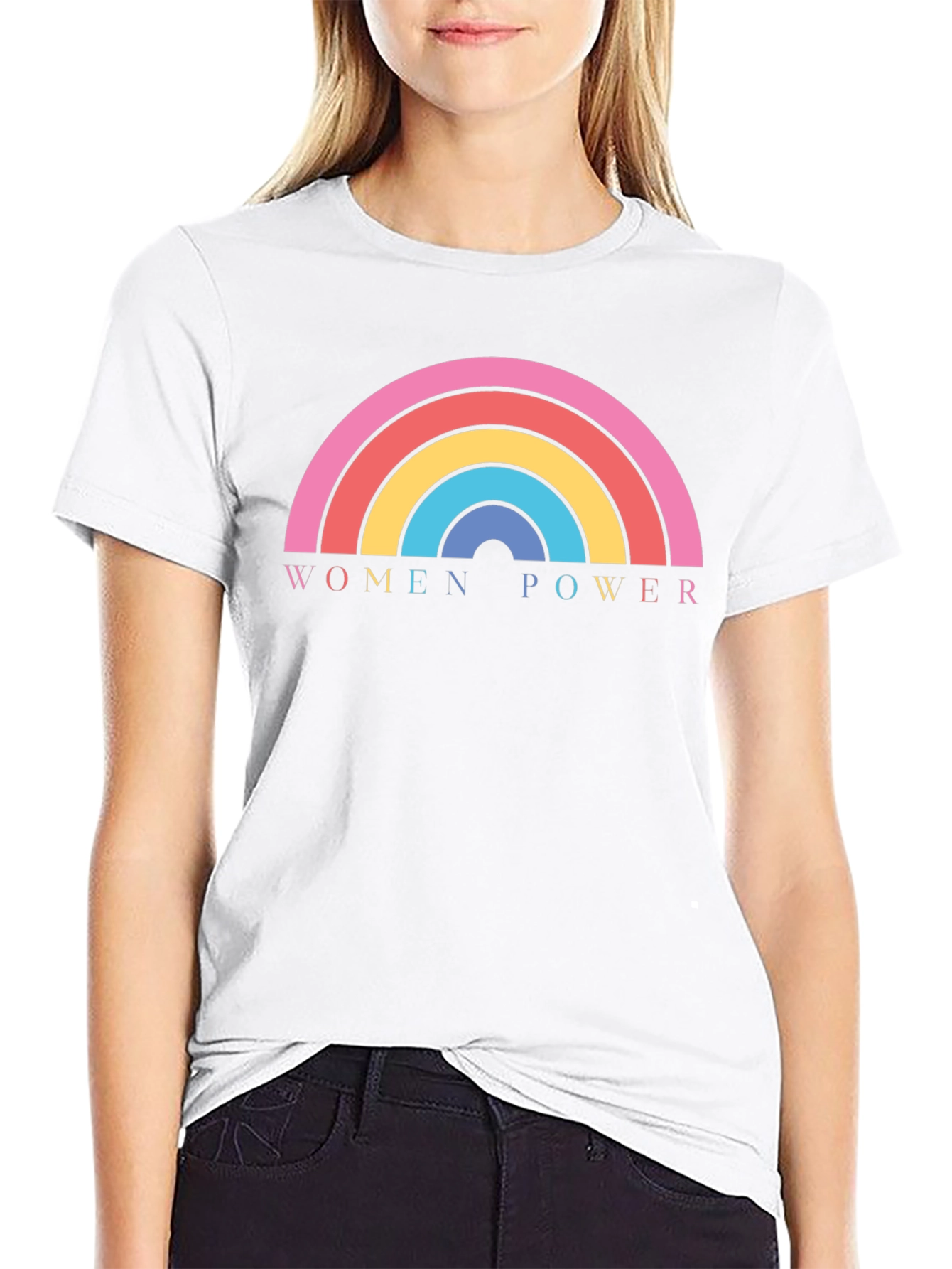 Women Power Rainbow Graphic Tee - Black