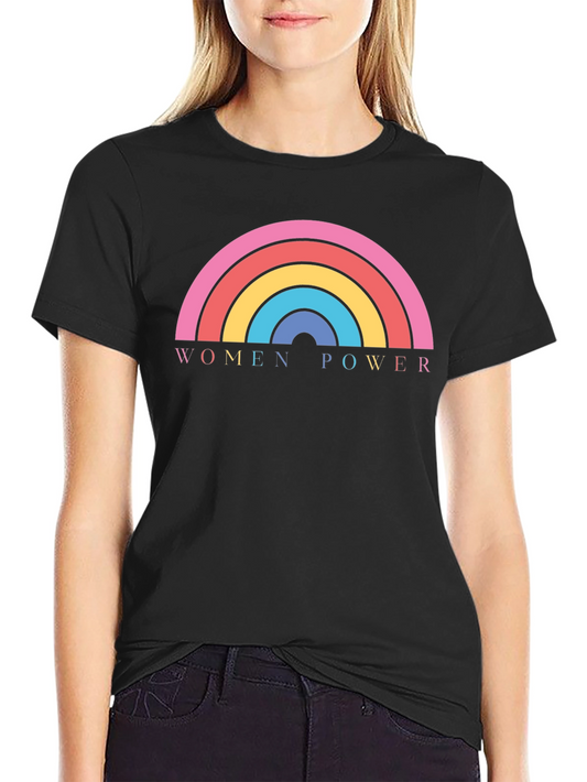 Women Power Rainbow Graphic Tee - Black