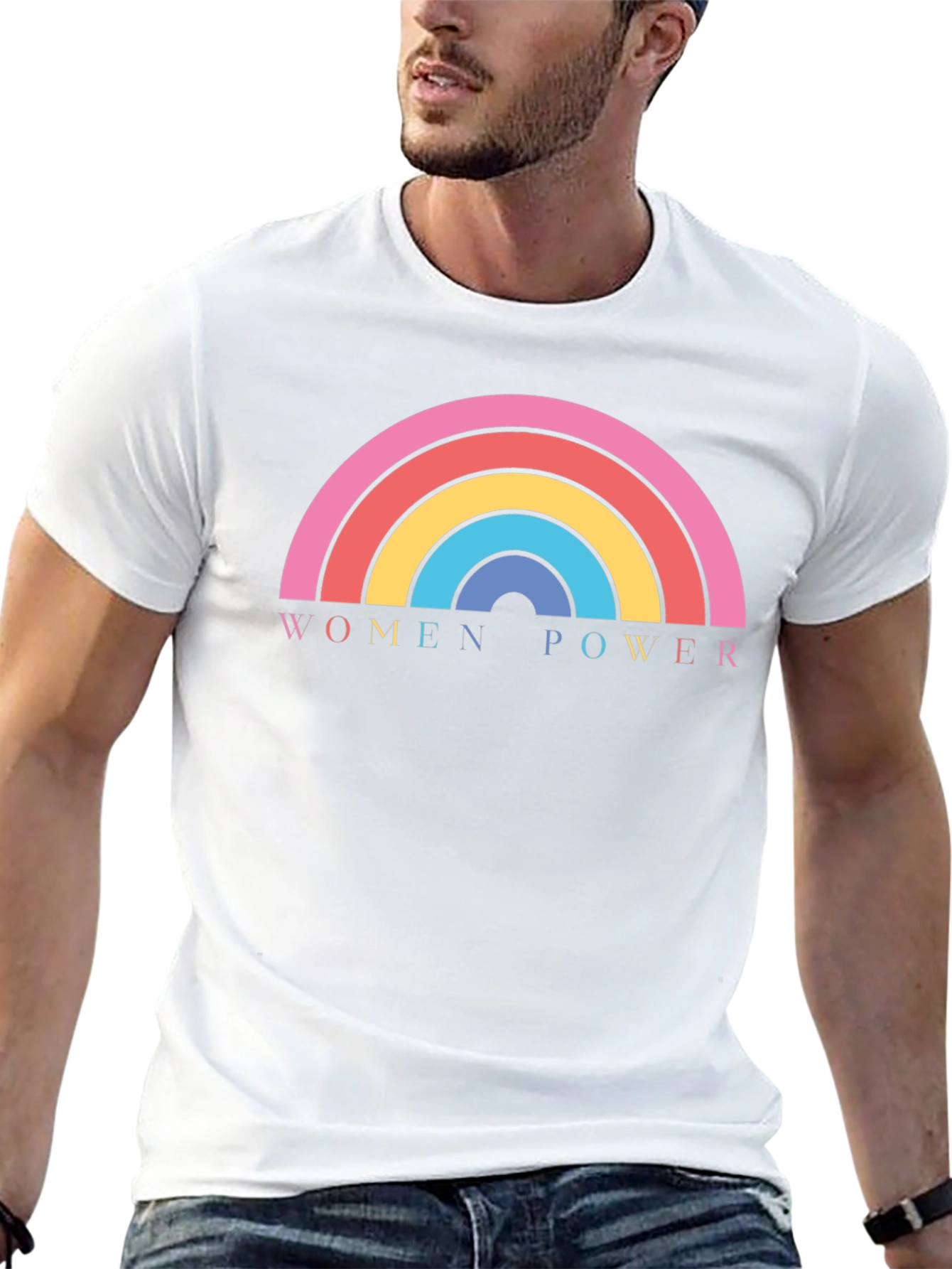 Women Power Rainbow Graphic Tee - Black