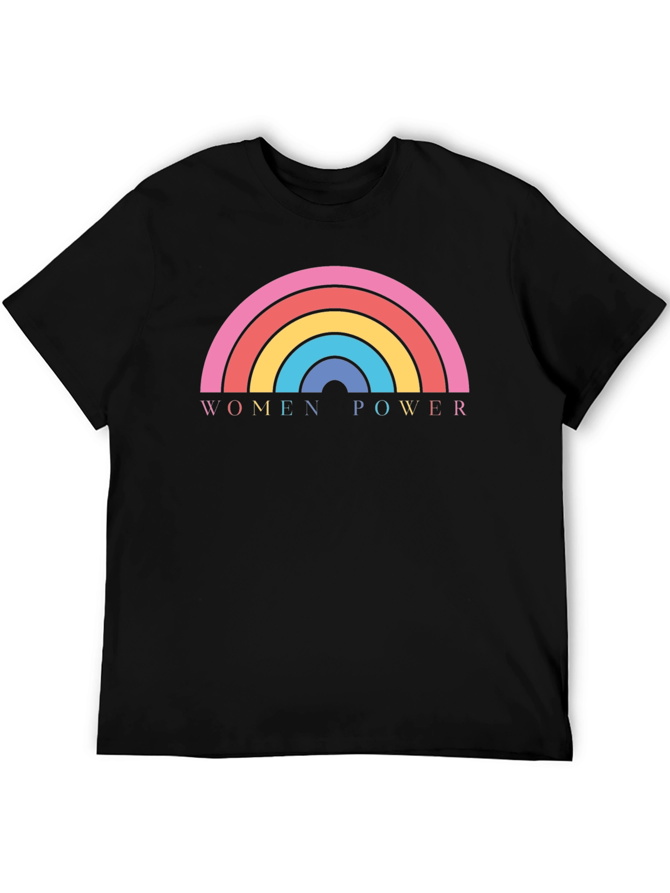 Women Power Rainbow Graphic Tee - Black