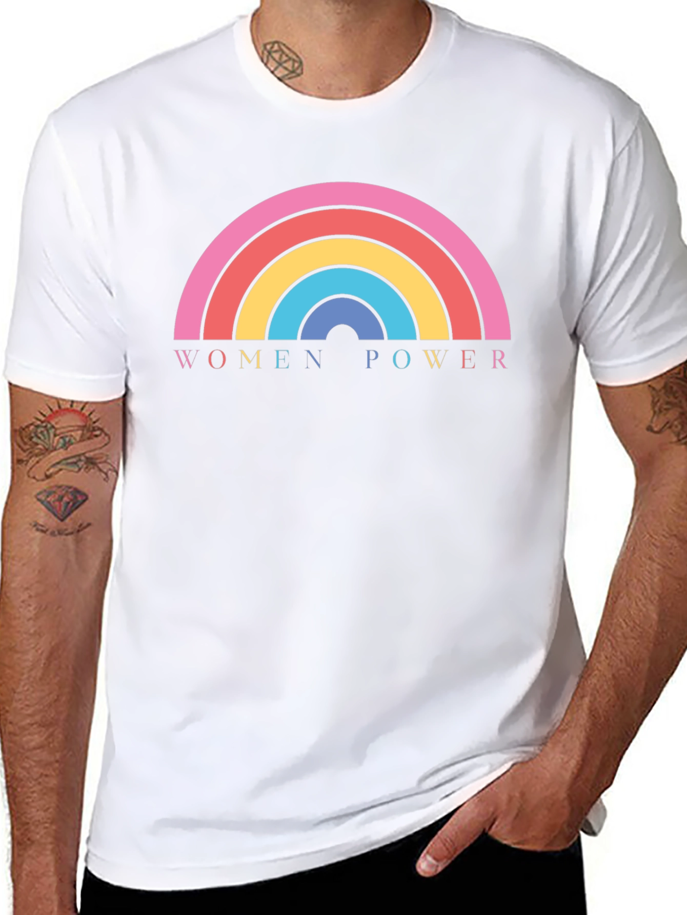 Women Power Rainbow Graphic Tee - Black