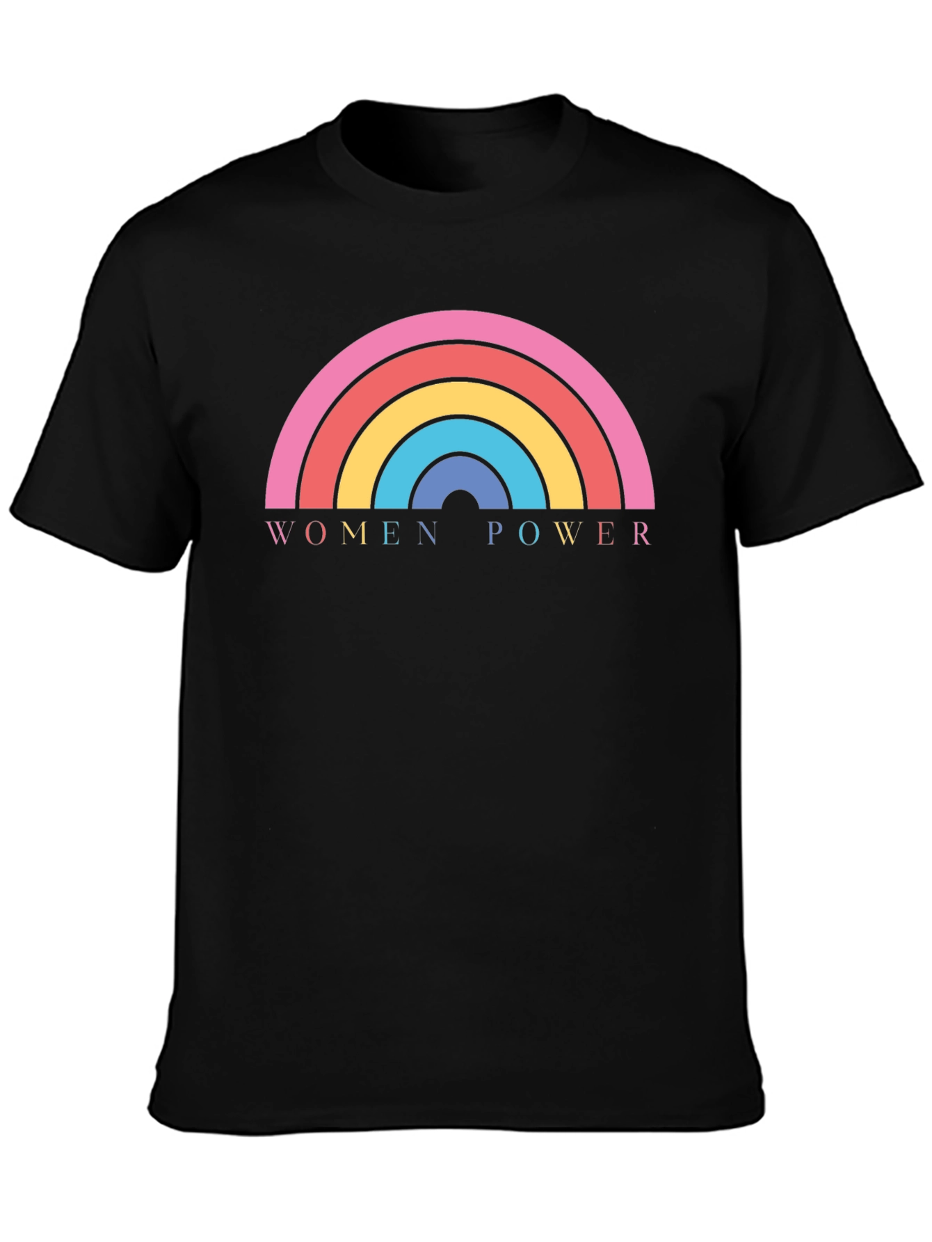 Women Power Rainbow Graphic Tee - Black