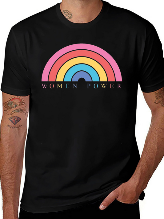Women Power Rainbow Graphic Tee - Black