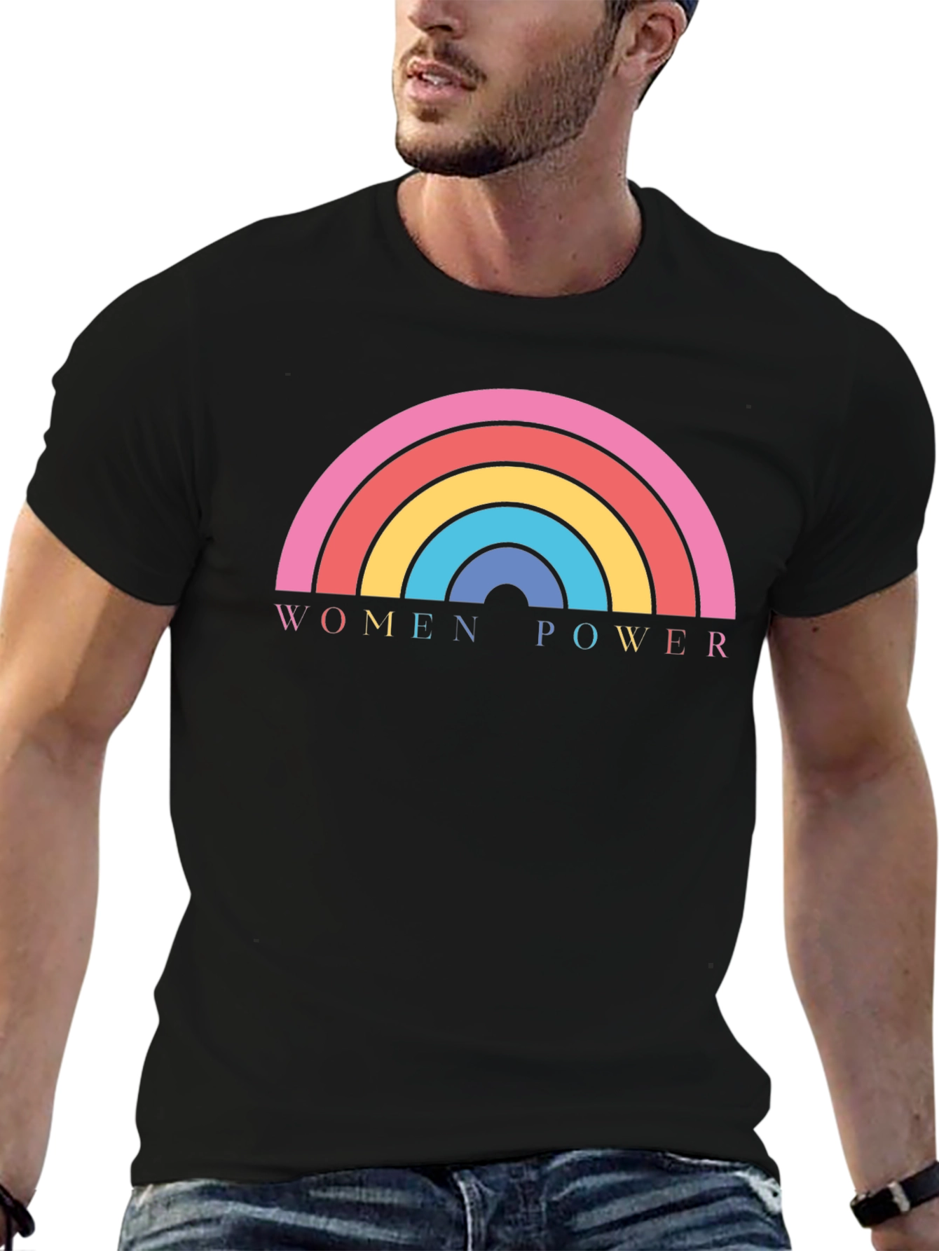 Women Power Rainbow Graphic Tee - Black