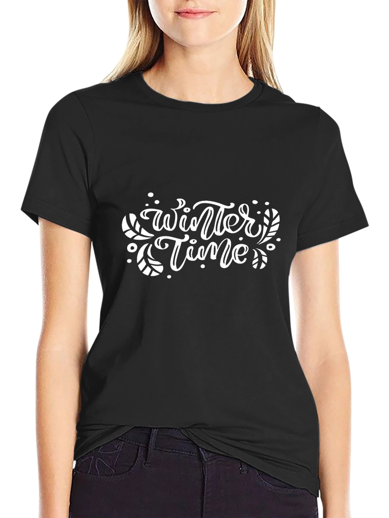 Winter Time Graphic Tee - Black Cotton Blend Shirt