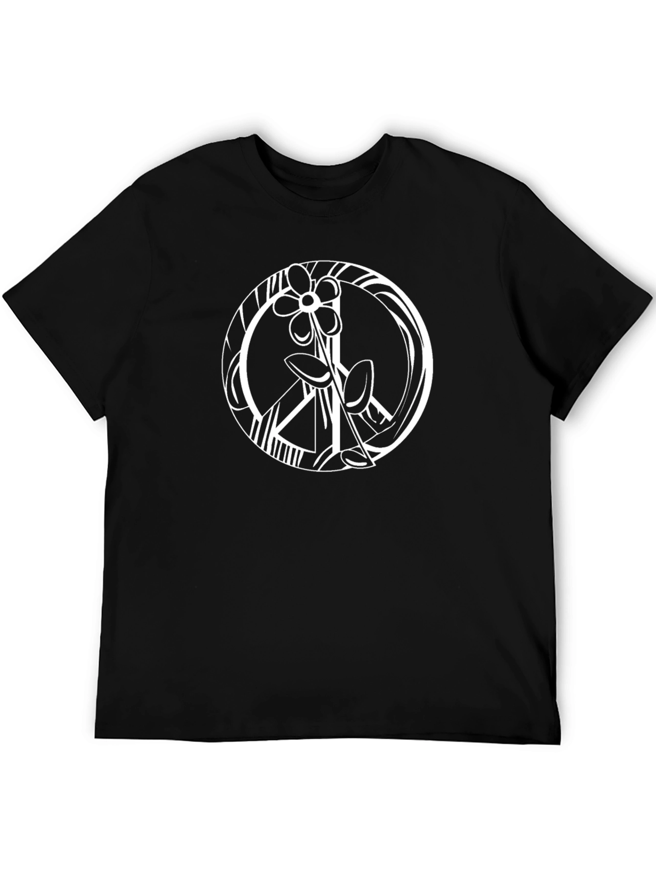 Peace Sign Flower Black T-Shirt