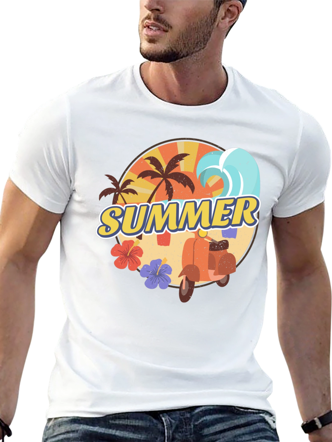 Summer Vibes T-Shirt - Palm Tree Scooter Design
