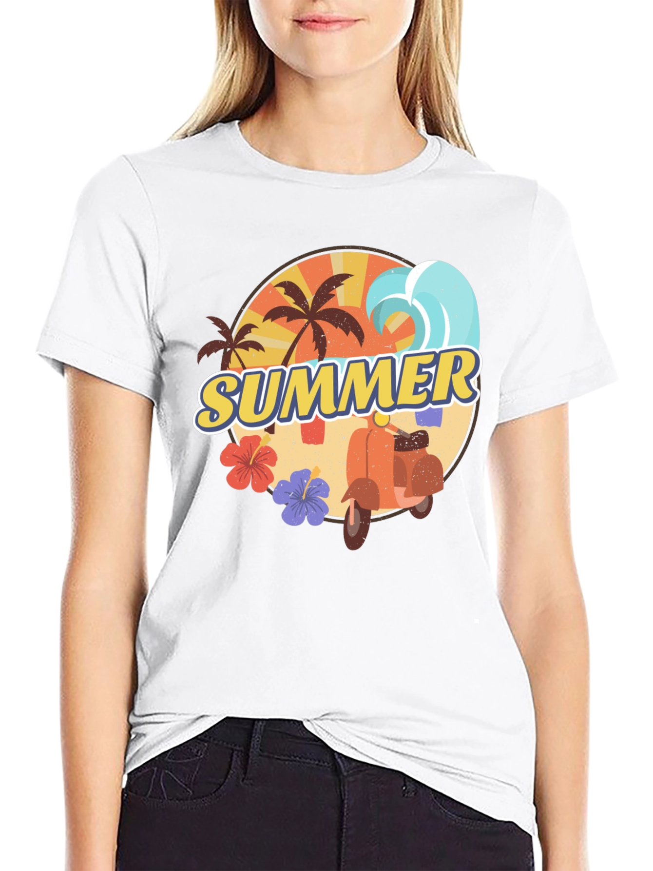 Summer Vibes T-Shirt - Palm Tree Scooter Design
