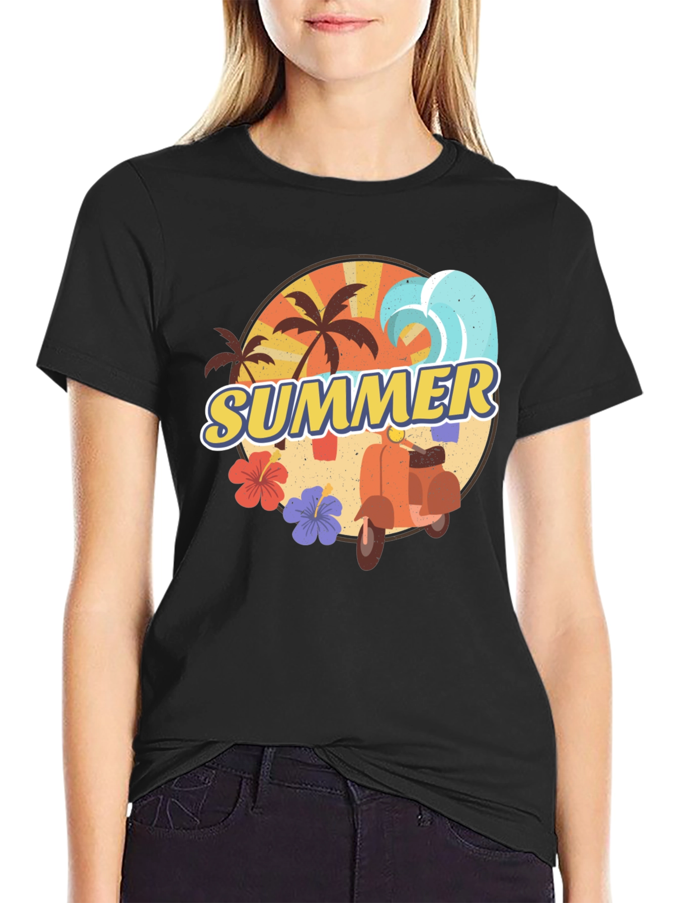 Summer Vibes T-Shirt - Palm Tree Scooter Design