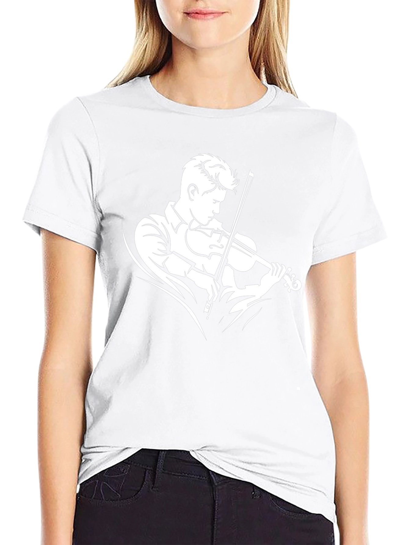 Violinist Graphic Tee - Black Cotton T-Shirt