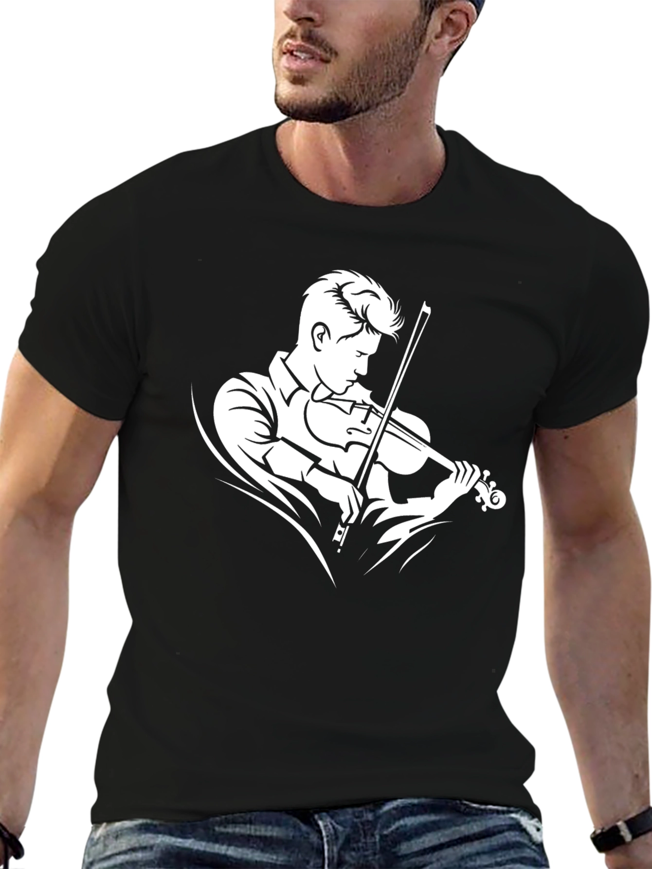 Violinist Graphic Tee - Black Cotton T-Shirt